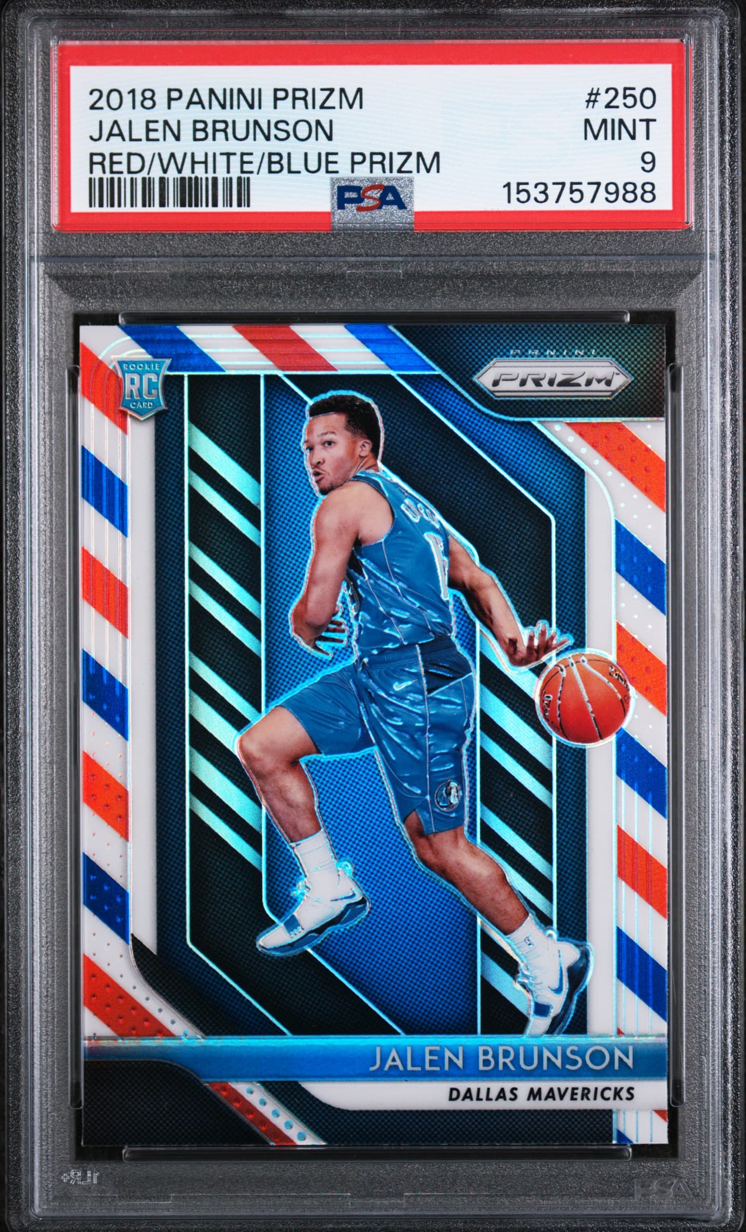 2018 PANINI PRIZM JALEN BRUNSON #250 RED/WHITE/BLUE PRIZM MINT 9 153757988