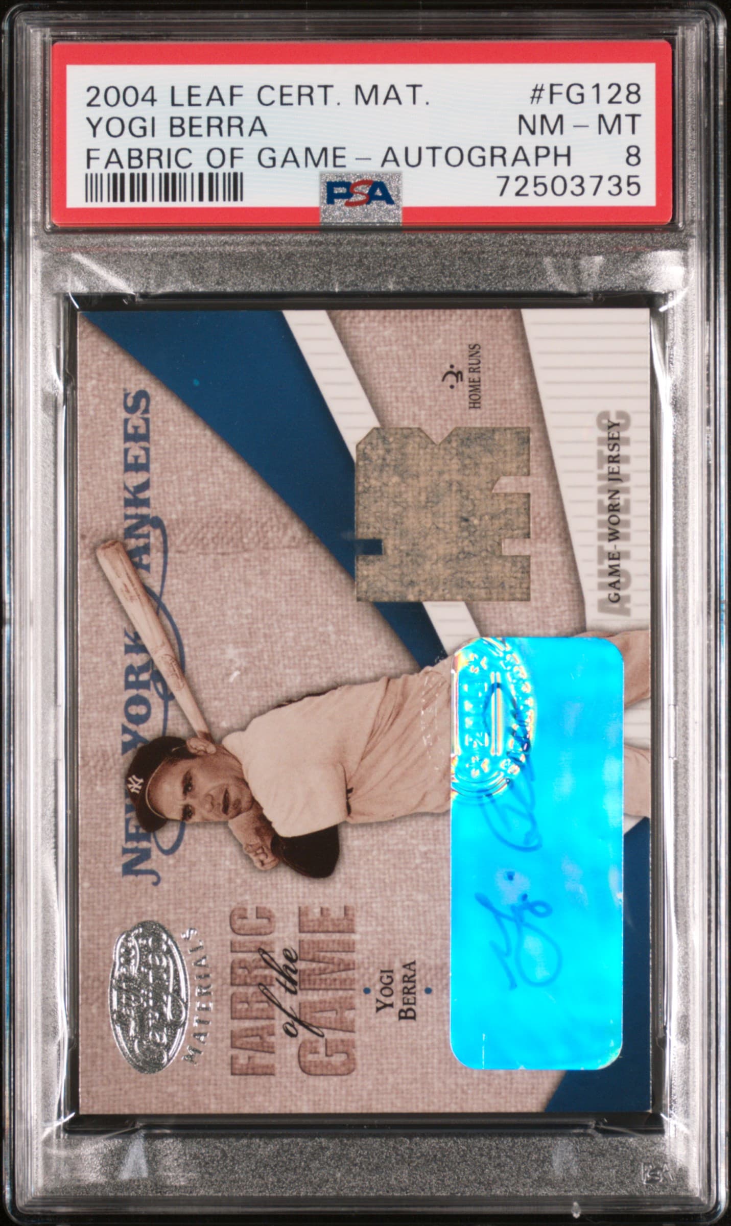 2004 LEAF CERTIFIED MATERIALS FABRIC OF THE GAME YOGI BERRA #FG128 FABRIC OF GAME-AUTOGRAPH NM-MT 8 72503735