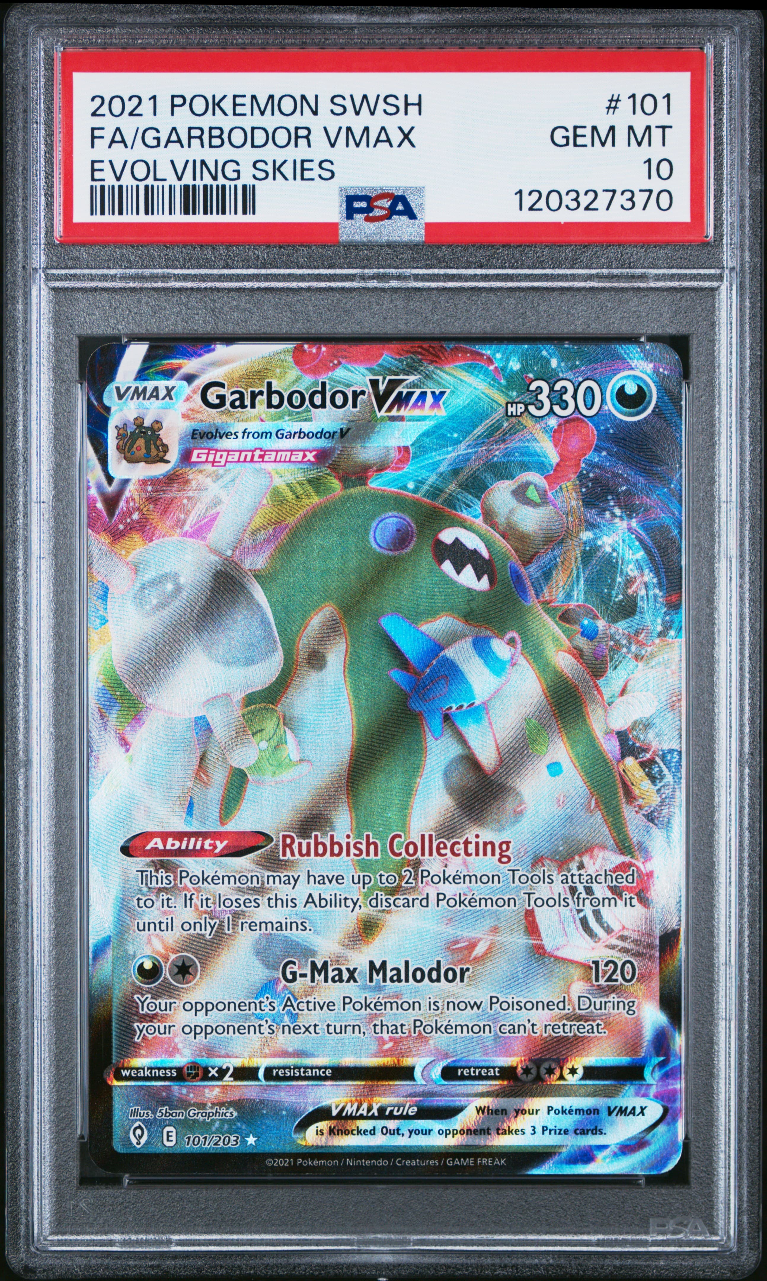 2021 POKEMON SWORD & SHIELD EVOLVING SKIES FA/GARBODOR VMAX #101 EVOLVING SKIES GEM MT 10 120327370