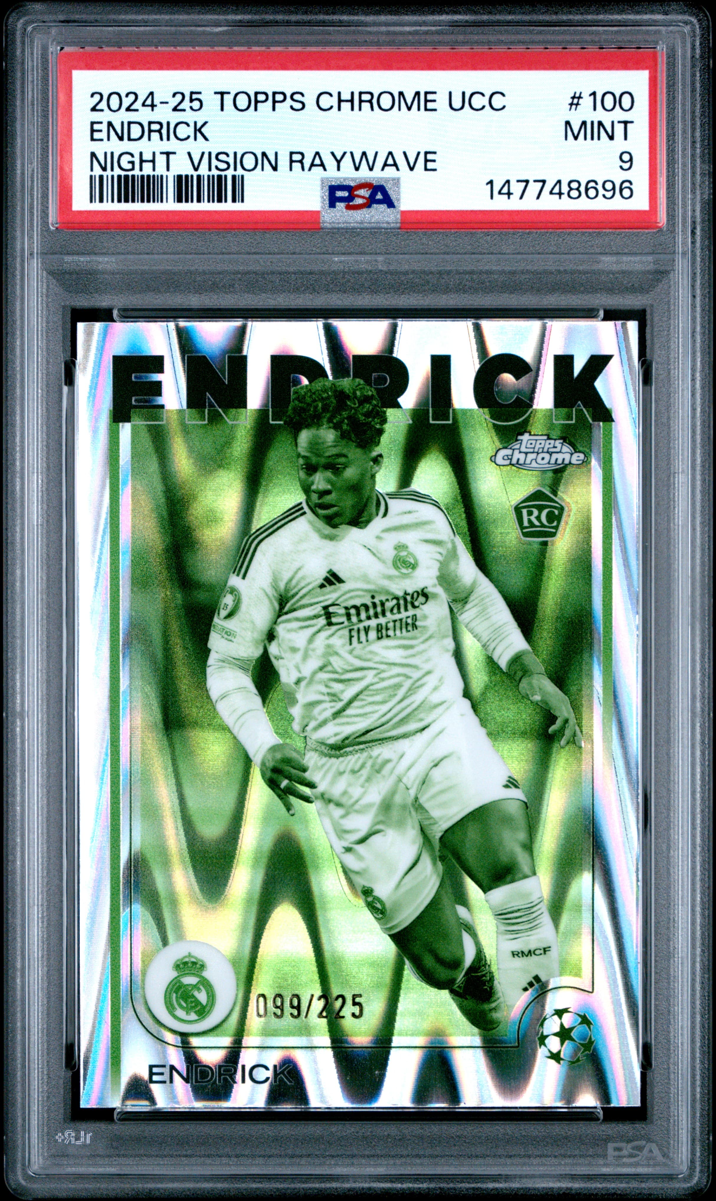 2024-25 TOPPS CHROME UEFA CLUB COMPETITIONS ENDRICK #100 NIGHT VISION RAYWAVE MINT 9 147748696