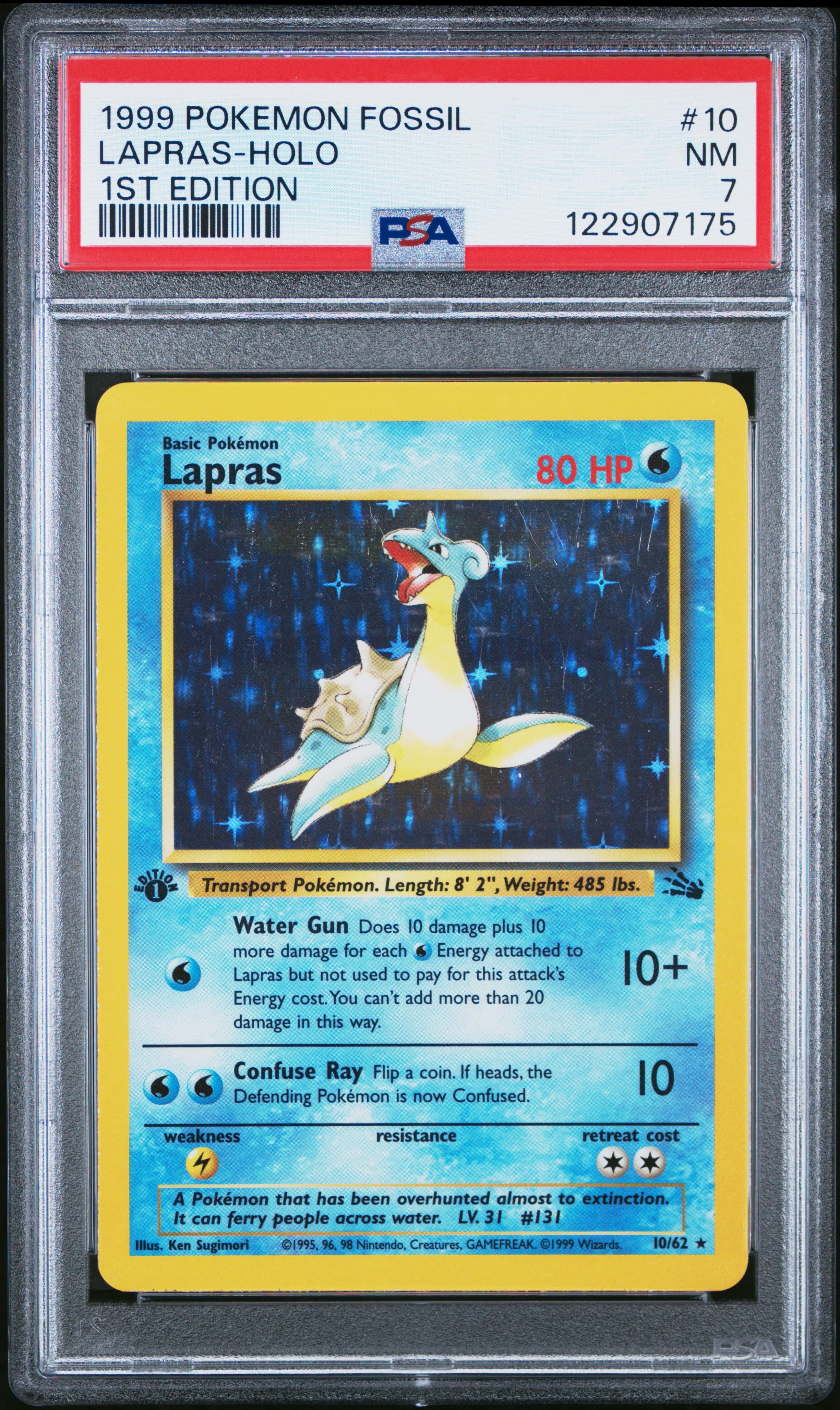 1999 POKEMON FOSSIL LAPRAS-HOLO #10 1ST EDITION NM 7 122907175
