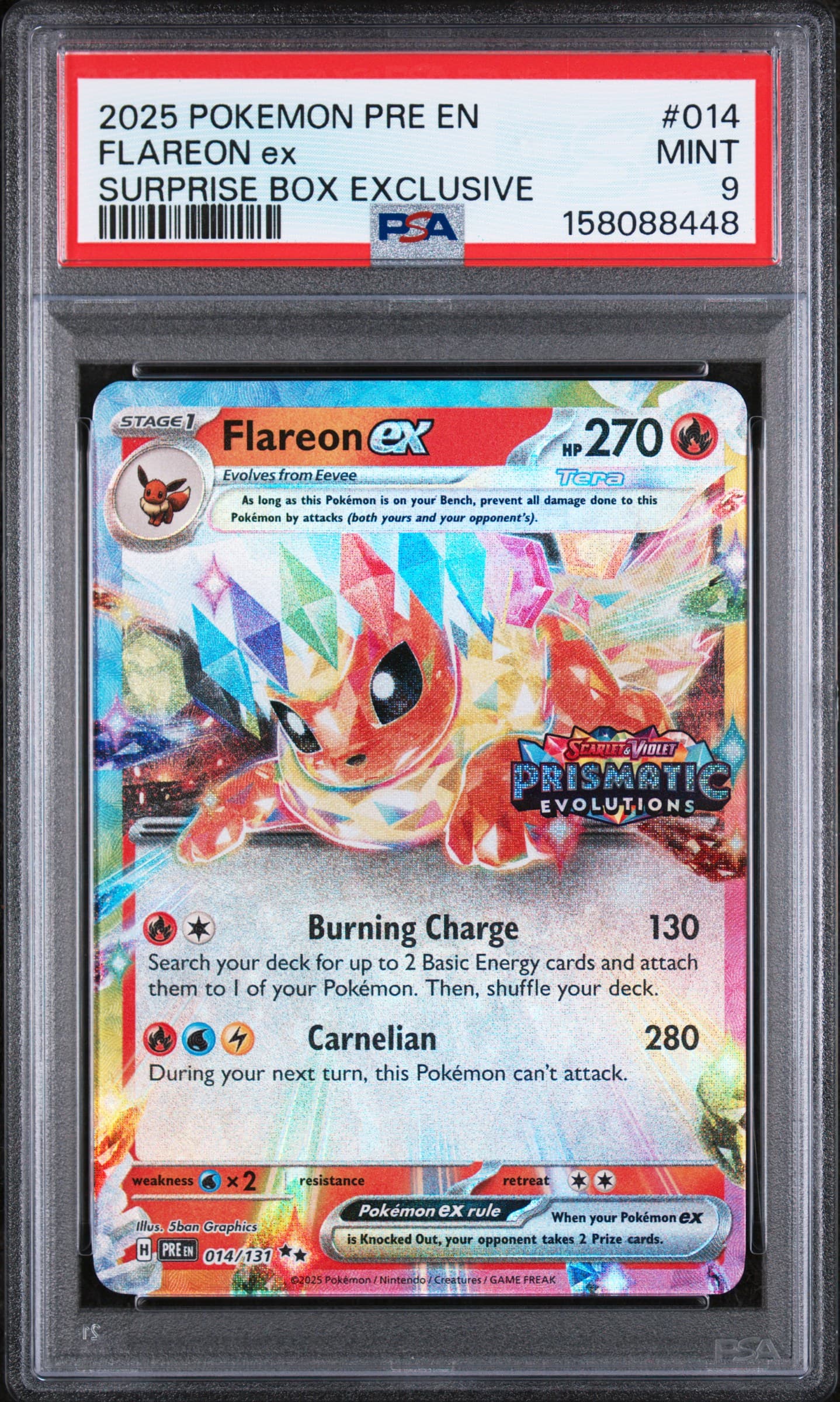 2025 POKEMON PRE EN-PRISMATIC EVOLUTIONS FLAREON ex #014 SURPRISE BOX EXCLUSIVE MINT 9 158088448