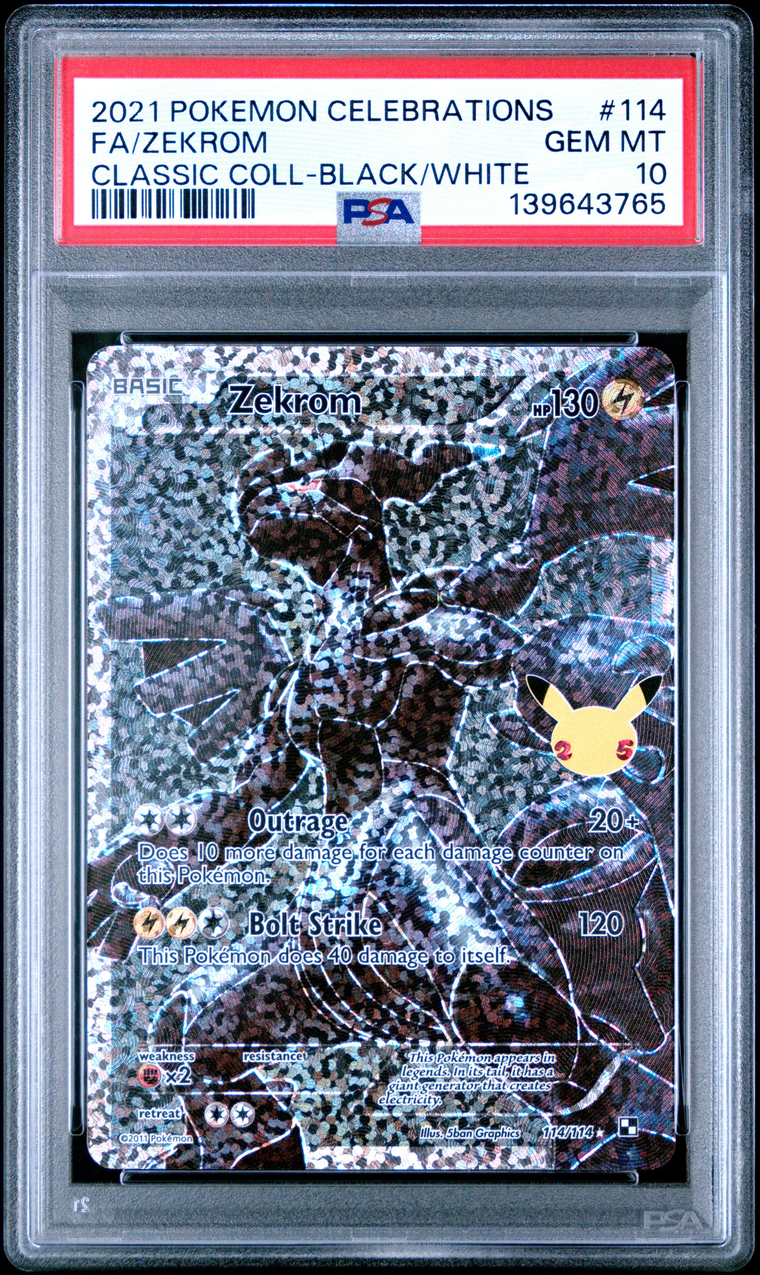 2021 POKEMON CELEBRATIONS CLASSIC COLLECTION FA/ZEKROM #114 CLASSIC COLL-BLACK/WHITE GEM MT 10 139643765