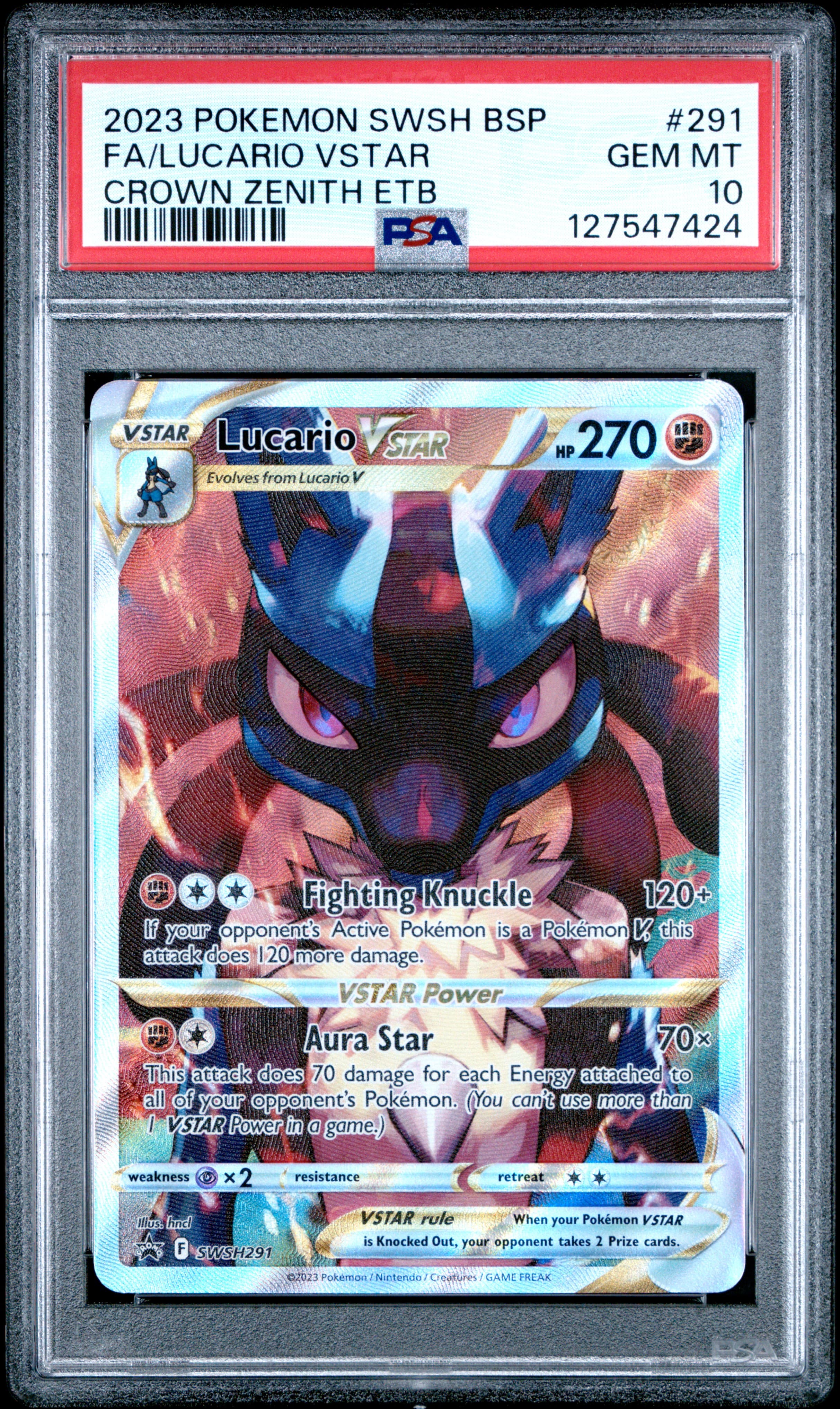2023 POKEMON SWSH BLACK STAR PROMO FA/LUCARIO VSTAR #291 CROWN ZENITH ETB GEM MT 10 127547424