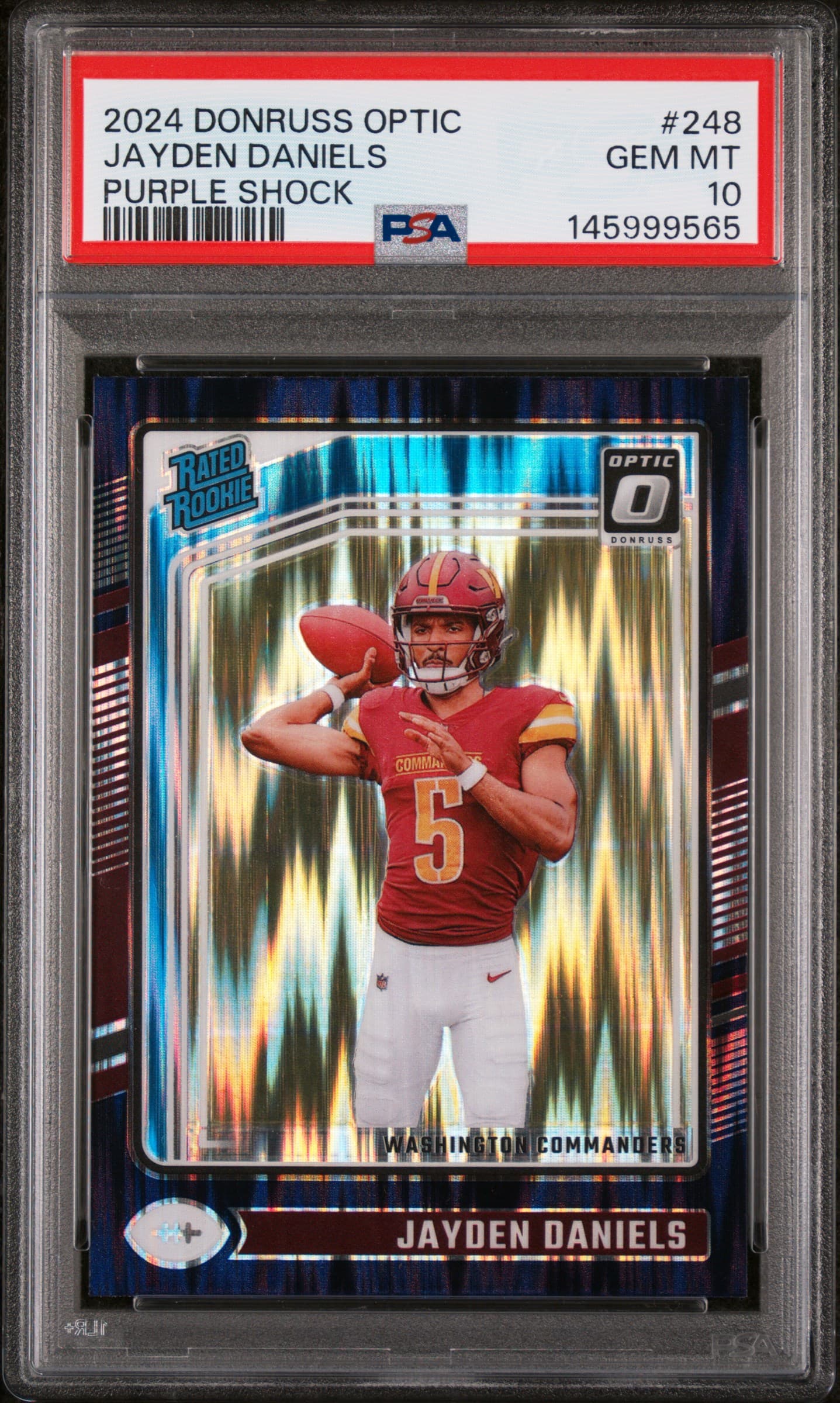 2024 PANINI DONRUSS OPTIC JAYDEN DANIELS #248 PURPLE SHOCK GEM MT 10 145999565