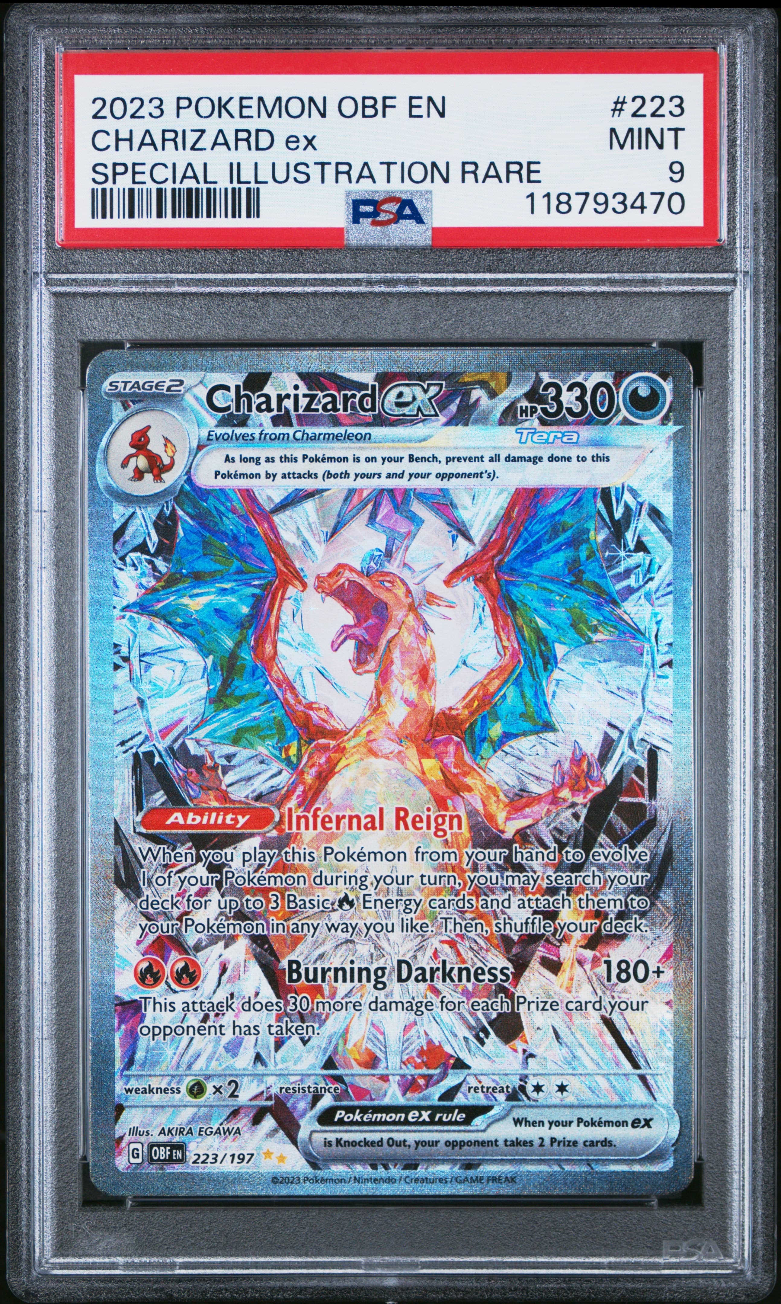 2023 POKEMON OBF EN-OBSIDIAN FLAMES CHARIZARD ex #223 SPECIAL ILLUSTRATION RARE MINT 9 118793470