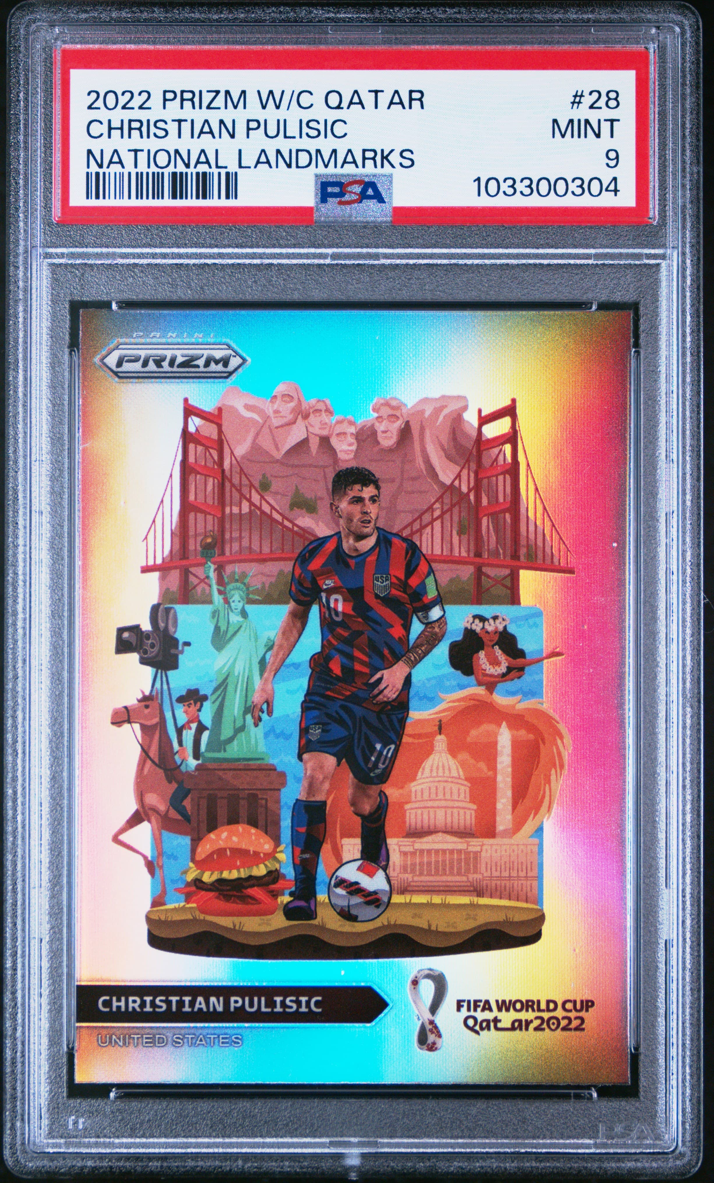 2022 PANINI PRIZM WORLD CUP QATAR NATIONAL LANDMARKS CHRISTIAN PULISIC #28 NATIONAL LANDMARKS MINT 9 103300304