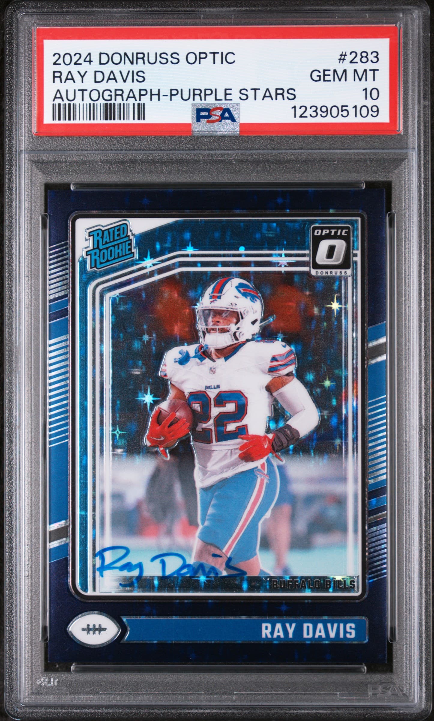 2024 PANINI DONRUSS OPTIC RAY DAVIS #283 AUTOGRAPH-PURPLE STARS GEM MT 10 123905109
