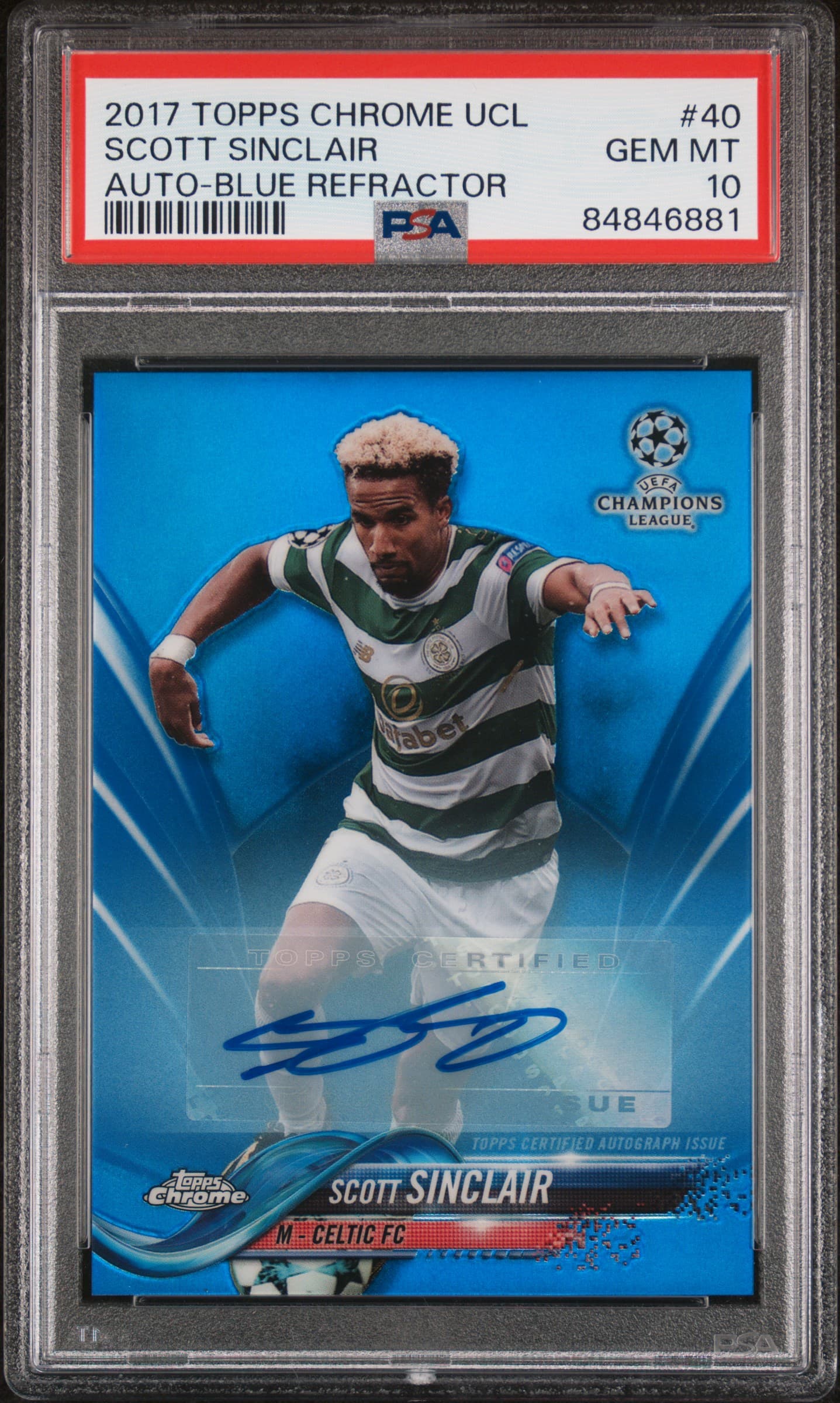 2017 TOPPS CHROME UEFA CHAMPIONS LEAGUE SCOTT SINCLAIR #40 AUTO-BLUE REFRACTOR GEM MT 10 84846881