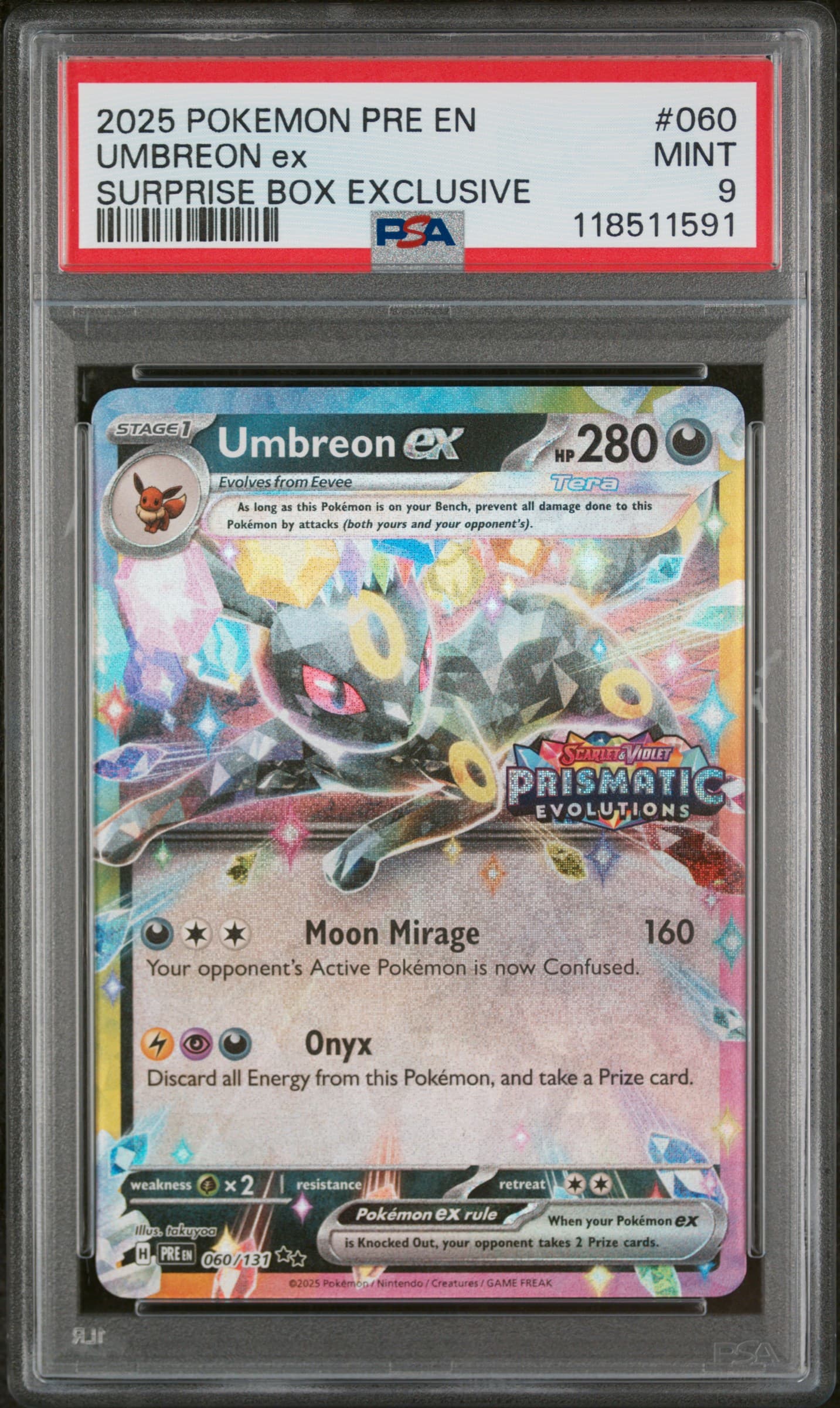 2025 POKEMON PRE EN-PRISMATIC EVOLUTIONS UMBREON ex #060 SURPRISE BOX EXCLUSIVE MINT 9 118511591