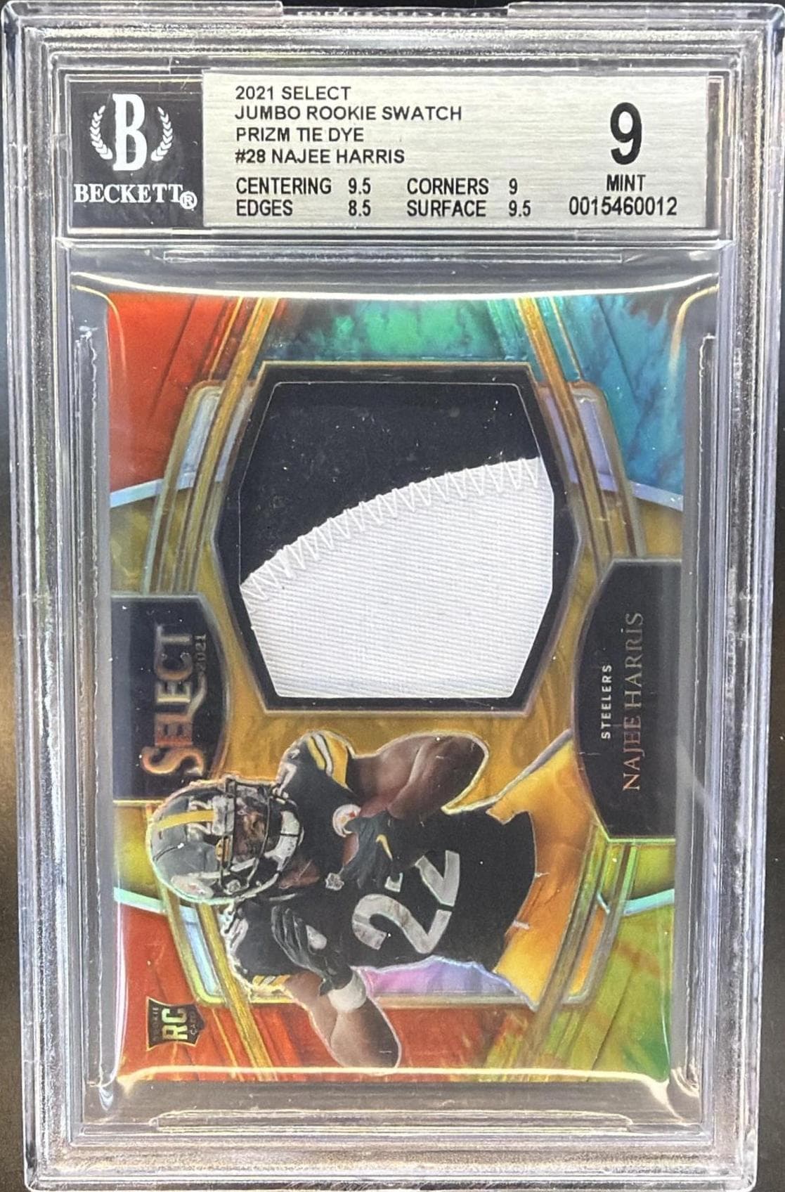 2021 PANINI SELECT NAJEE HARRIS JUMBO ROOKIE SWATCH TIE DYE /25 #28 BGS 9
