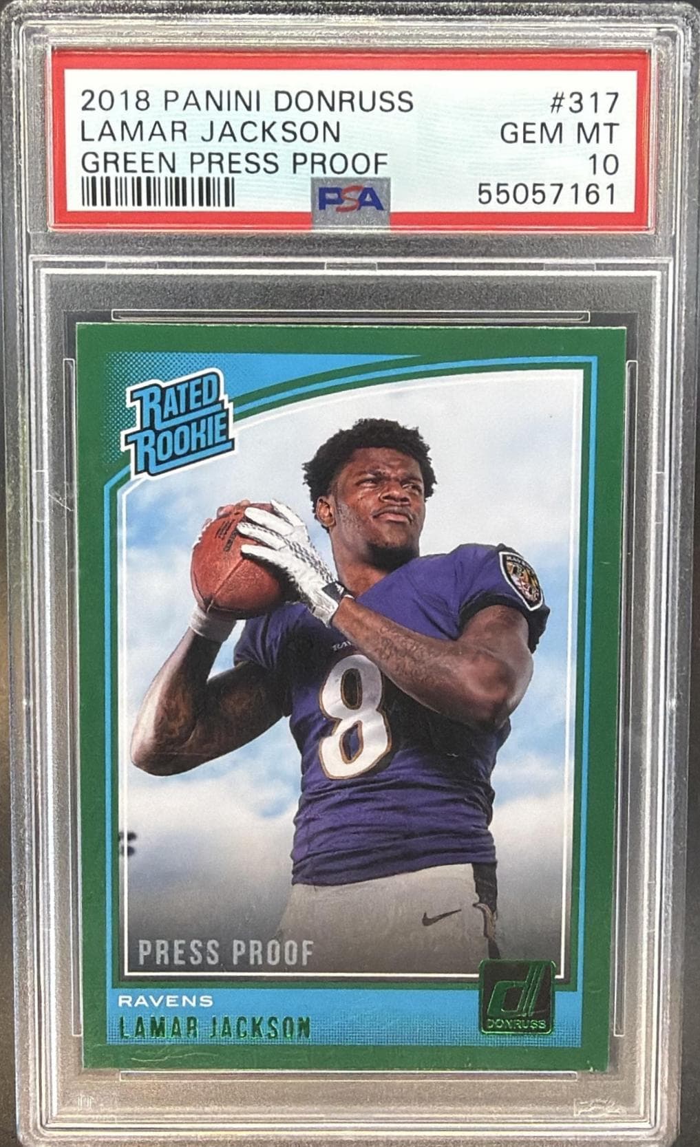 2018 PANINI DONRUSS LAMAR JACKSON #317 GREEN PRESS PROOF GEM MT 10 55057161