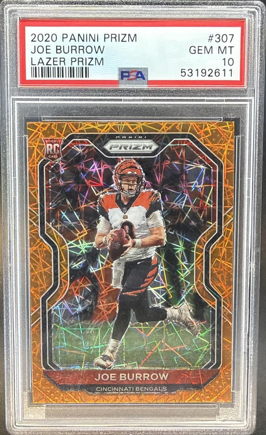 2020 PANINI PRIZM JOE BURROW #307 LAZER PRIZM GEM MT 10 53192611