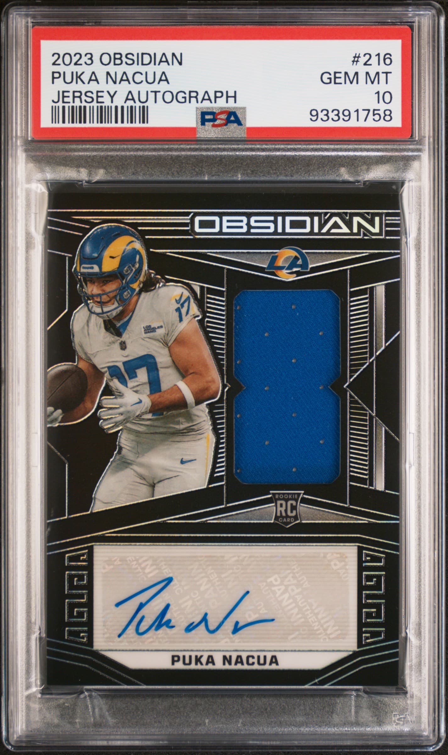 2023 PANINI OBSIDIAN PUKA NACUA #216 JERSEY AUTOGRAPH GEM MT 10 93391758