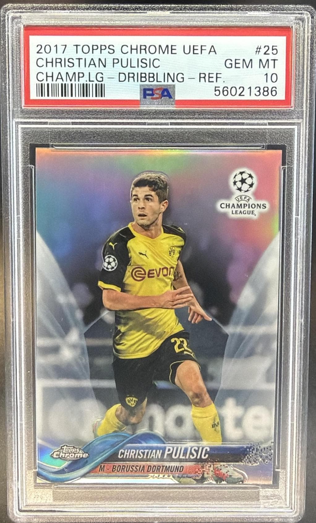 2017 TOPPS CHROME UEFA CHAMPIONS LEAGUE CHRISTIAN PULISIC #25 DRIBBLING-REFRACTOR GEM MT 10 56021386