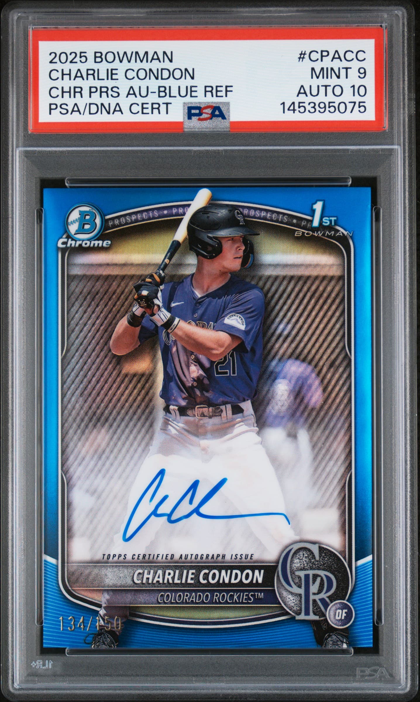 2025 BOWMAN CHROME PROSPECT AUTOGRAPHS CHARLIE CONDON #CPACC CHR PRS AU-BLUE REF MINT 9 145395075