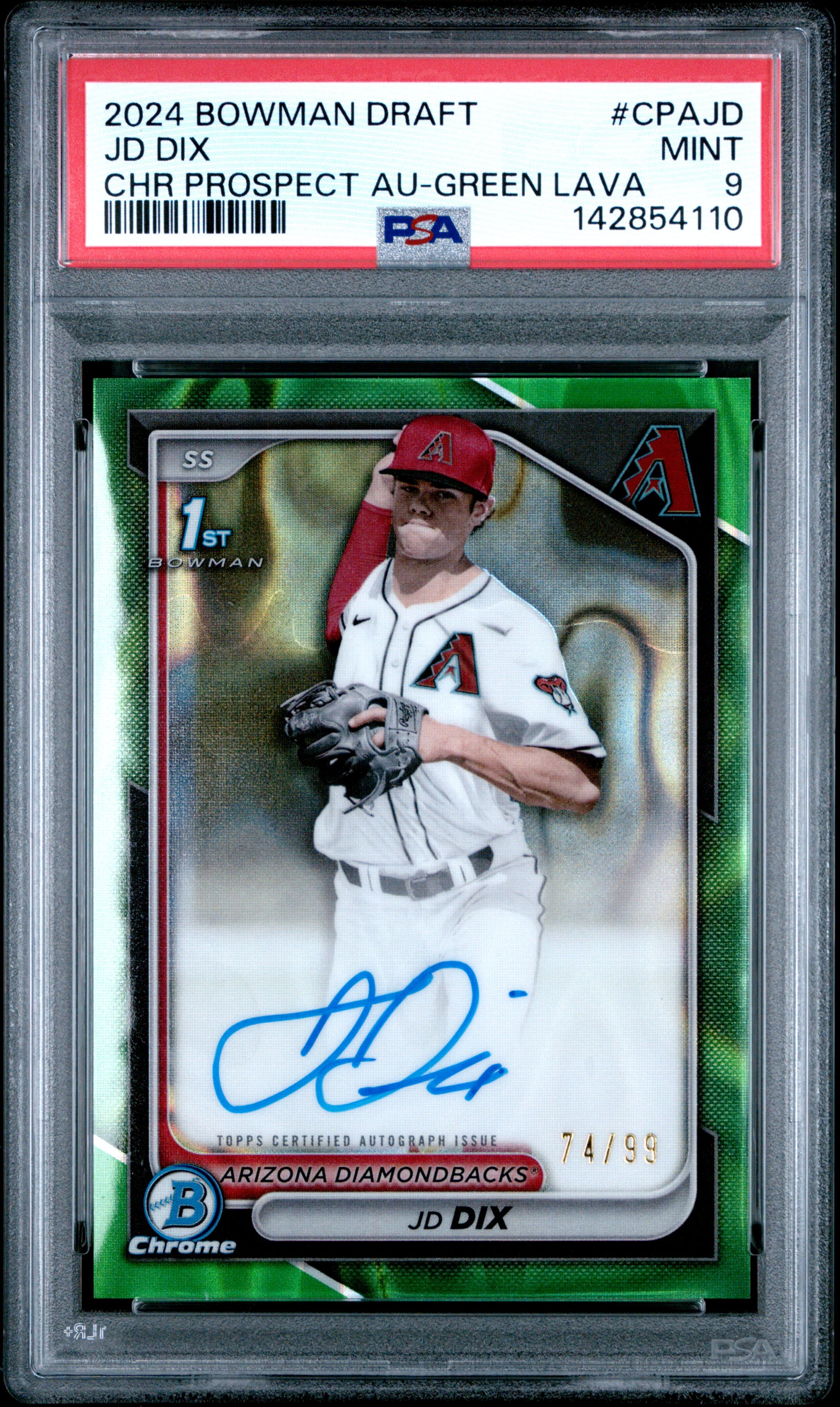 2024 BOWMAN DRAFT CHROME PROSPECT AUTOGRAPHS JD DIX #CPAJD CHR PROSPECT AU-GREEN LAVA MINT 9 142854110