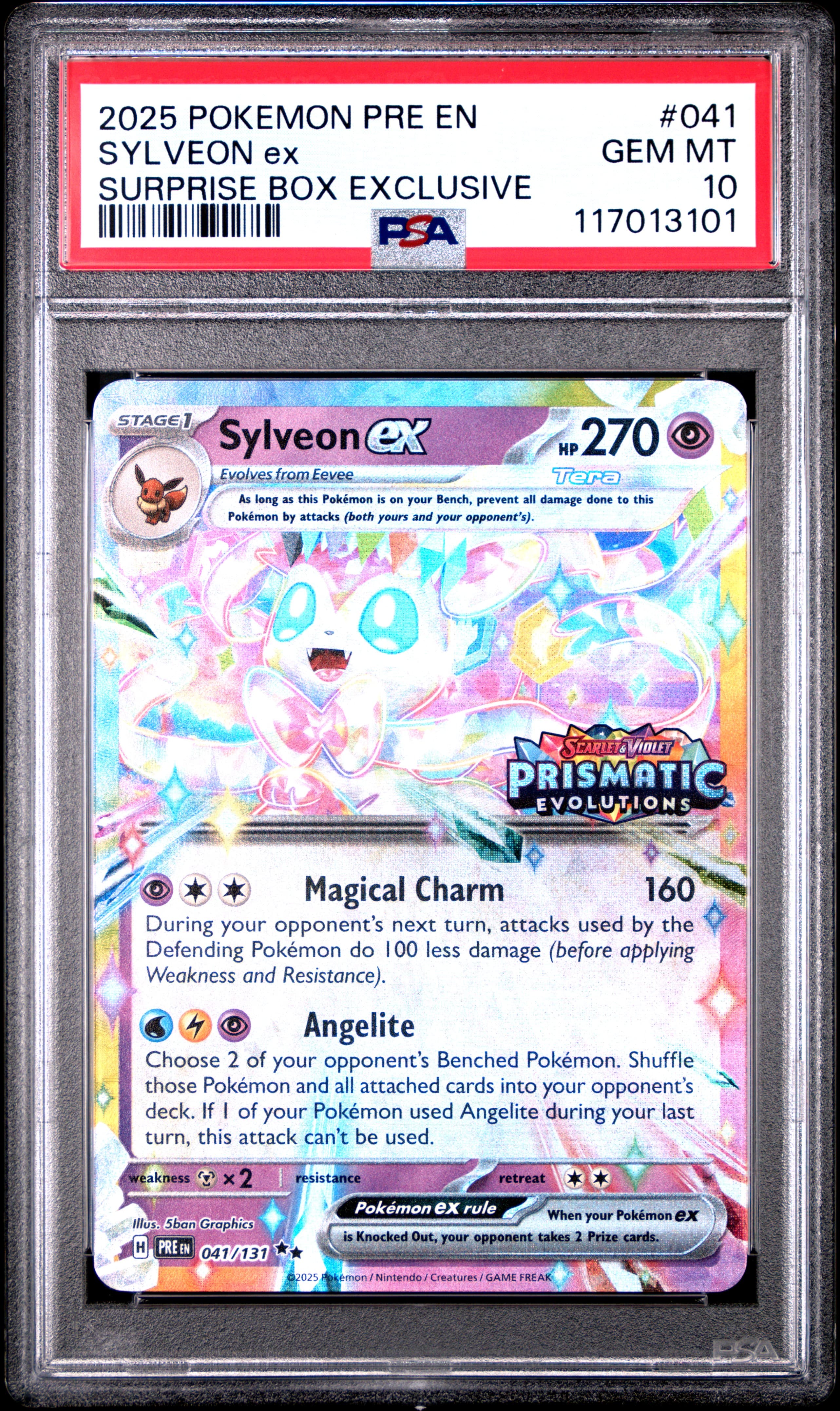 2025 POKEMON PRE EN-PRISMATIC EVOLUTIONS SYLVEON ex #041 SURPRISE BOX EXCLUSIVE GEM MT 10 117013101