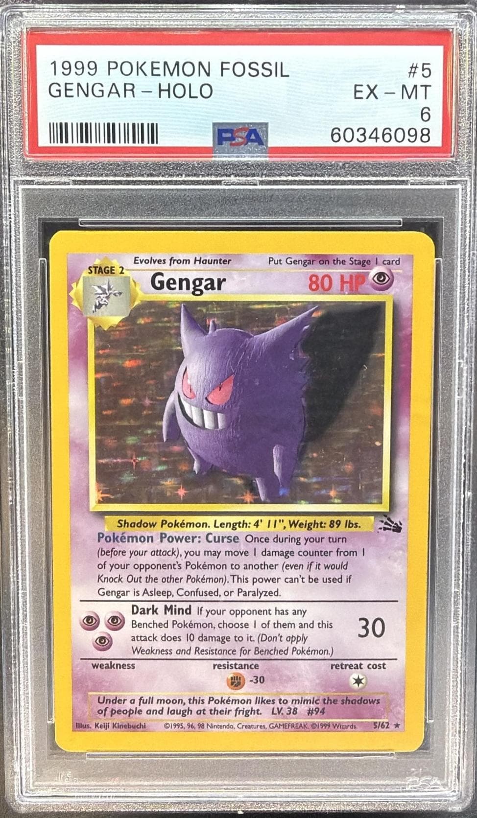 1999 POKEMON FOSSIL GENGAR-HOLO #5 EX-MT 6 60346098