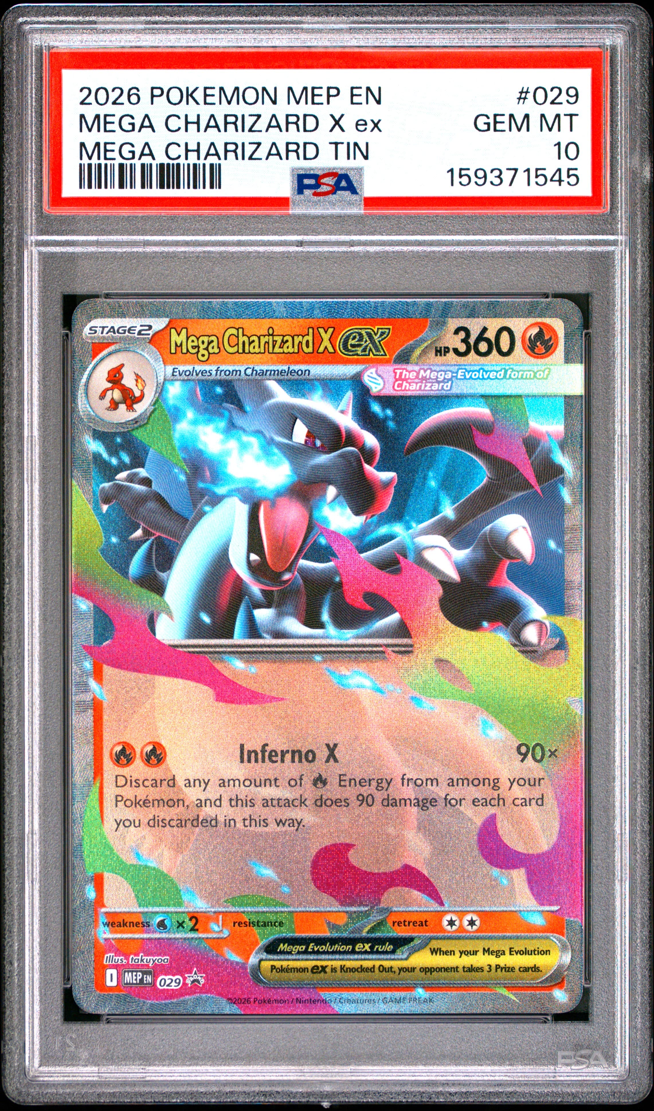 2026 POKEMON MEP EN-ME BLACK STAR PROMO MEGA CHARIZARD X ex #029 MEGA CHARIZARD TIN GEM MT 10 159371545