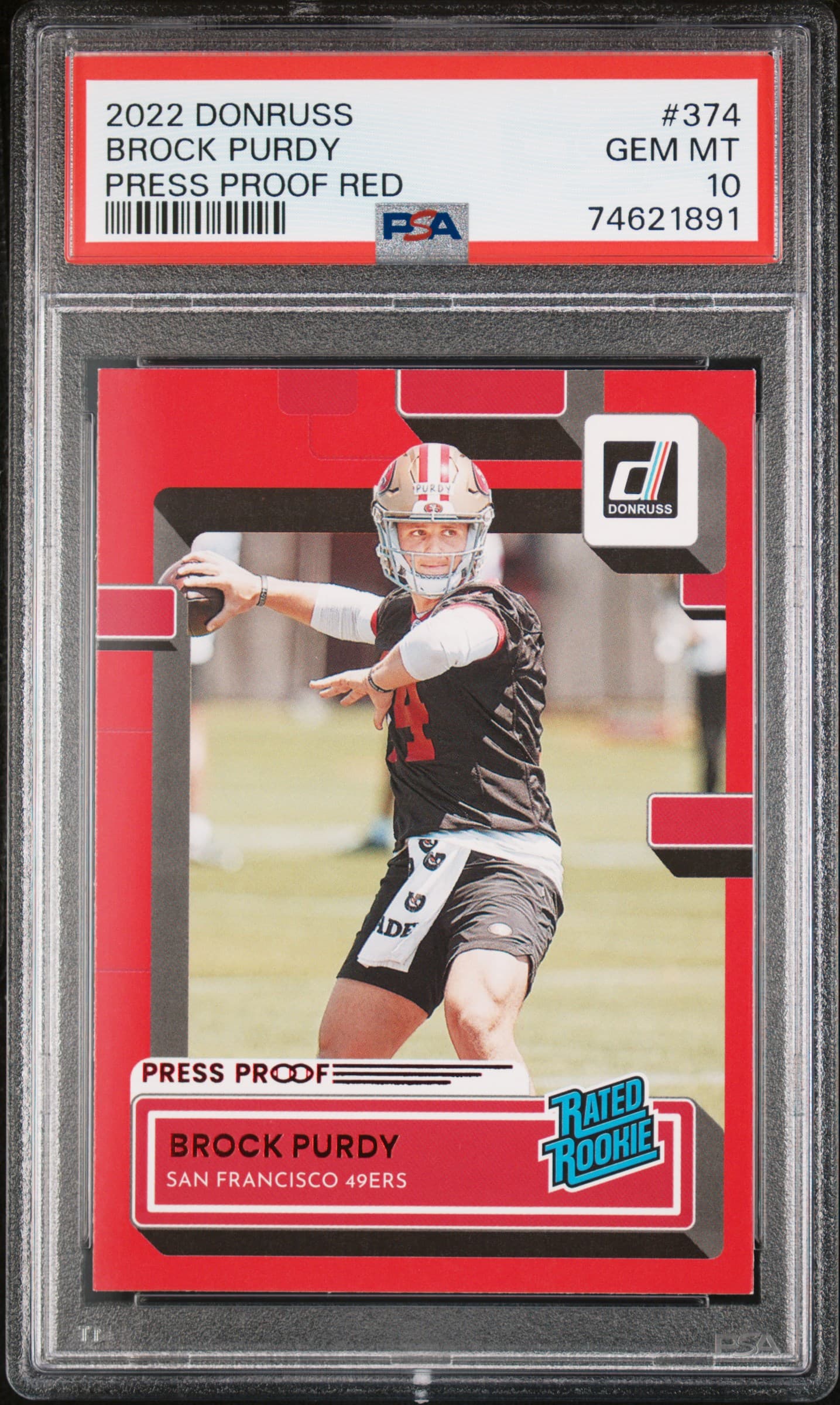2022 PANINI DONRUSS BROCK PURDY #374 PRESS PROOF RED GEM MT 10 74621891
