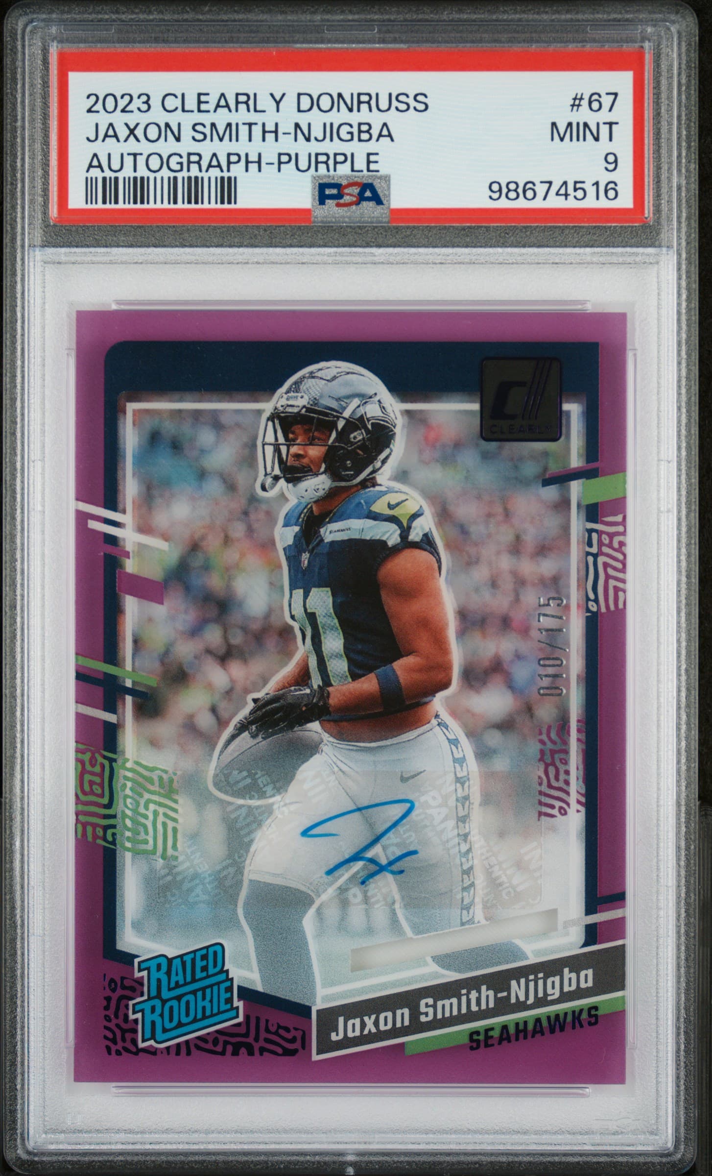 2023 PANINI CLEARLY DONRUSS JAXON SMITH-NJIGBA #67 AUTOGRAPH-PURPLE MINT 9 98674516