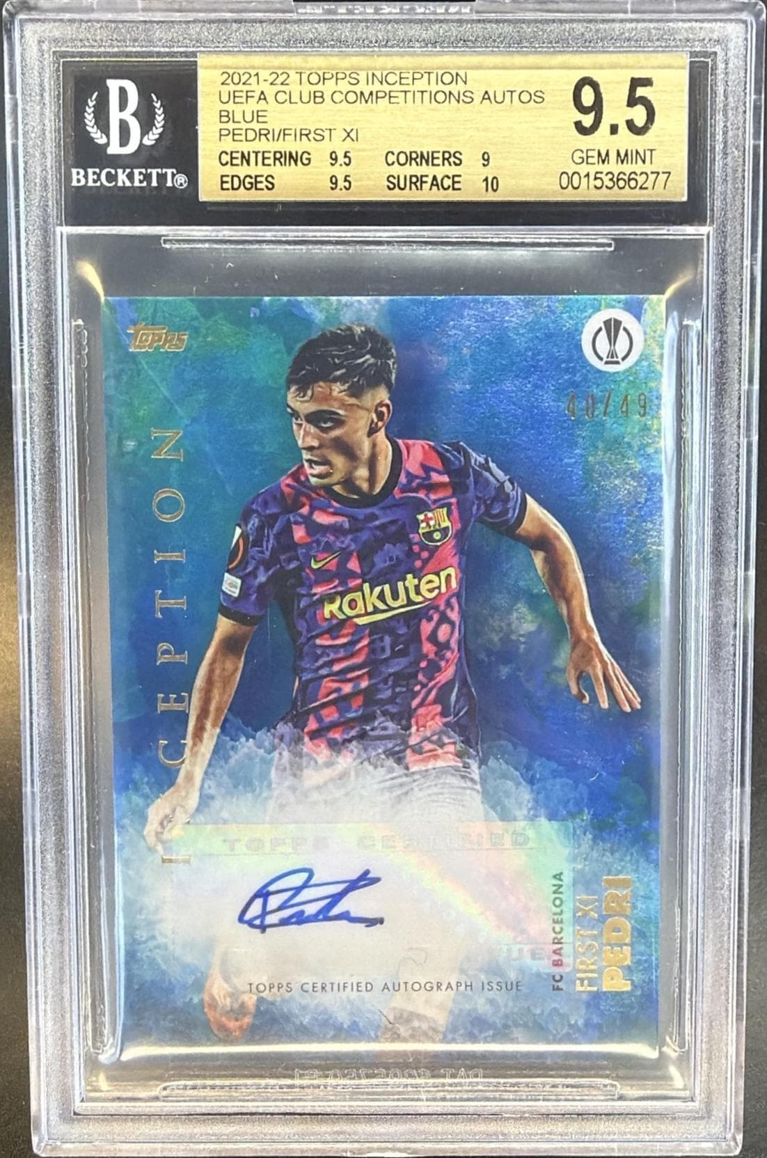 2021-22 Topps Inception UEFA Club Competitions Pedri/First XI Auto Blue /49 BGS 9.5