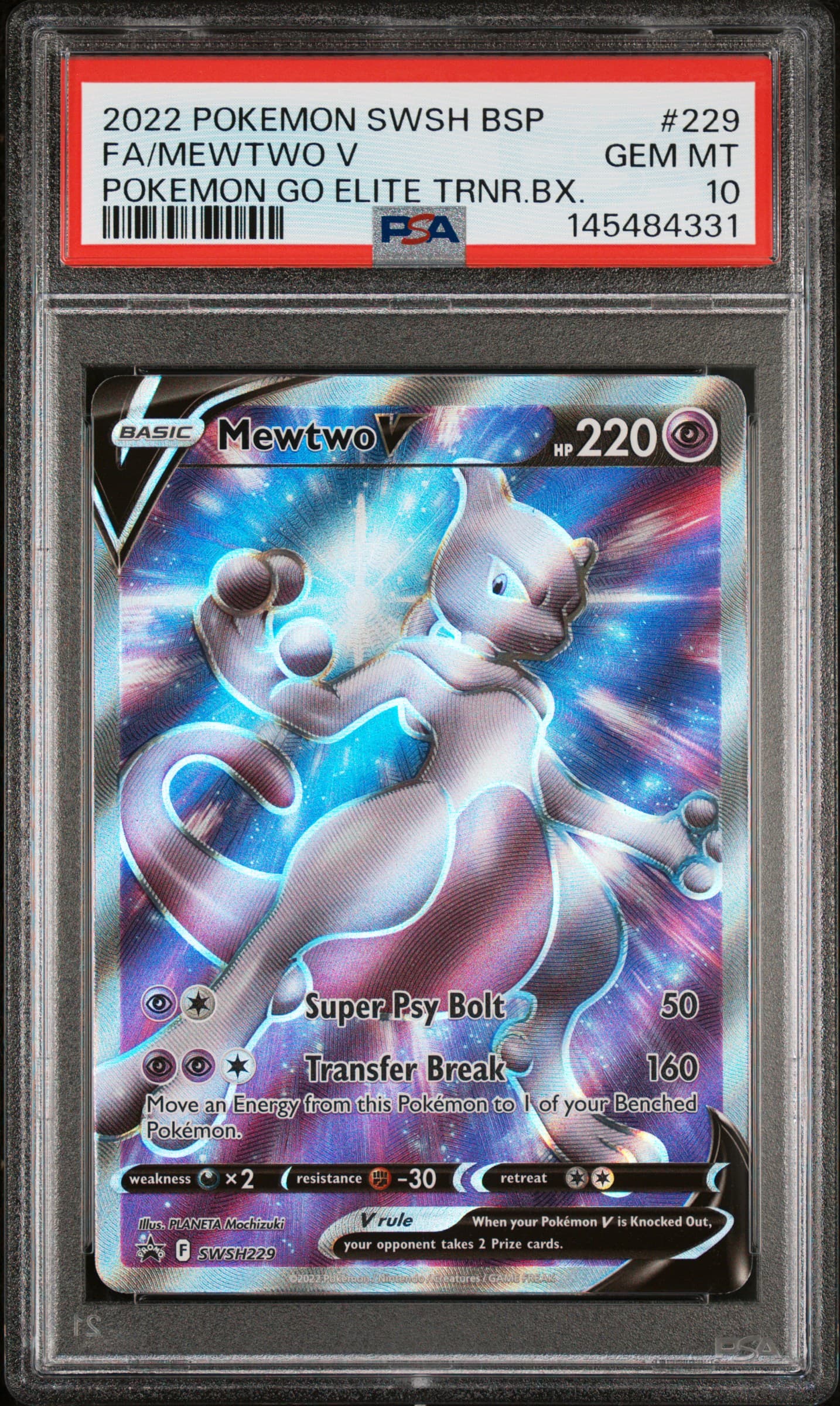 2022 POKEMON SWSH BLACK STAR PROMO FA/MEWTWO V #229 POKEMON GO ELITE TRNR.BX. GEM MT 10 145484331