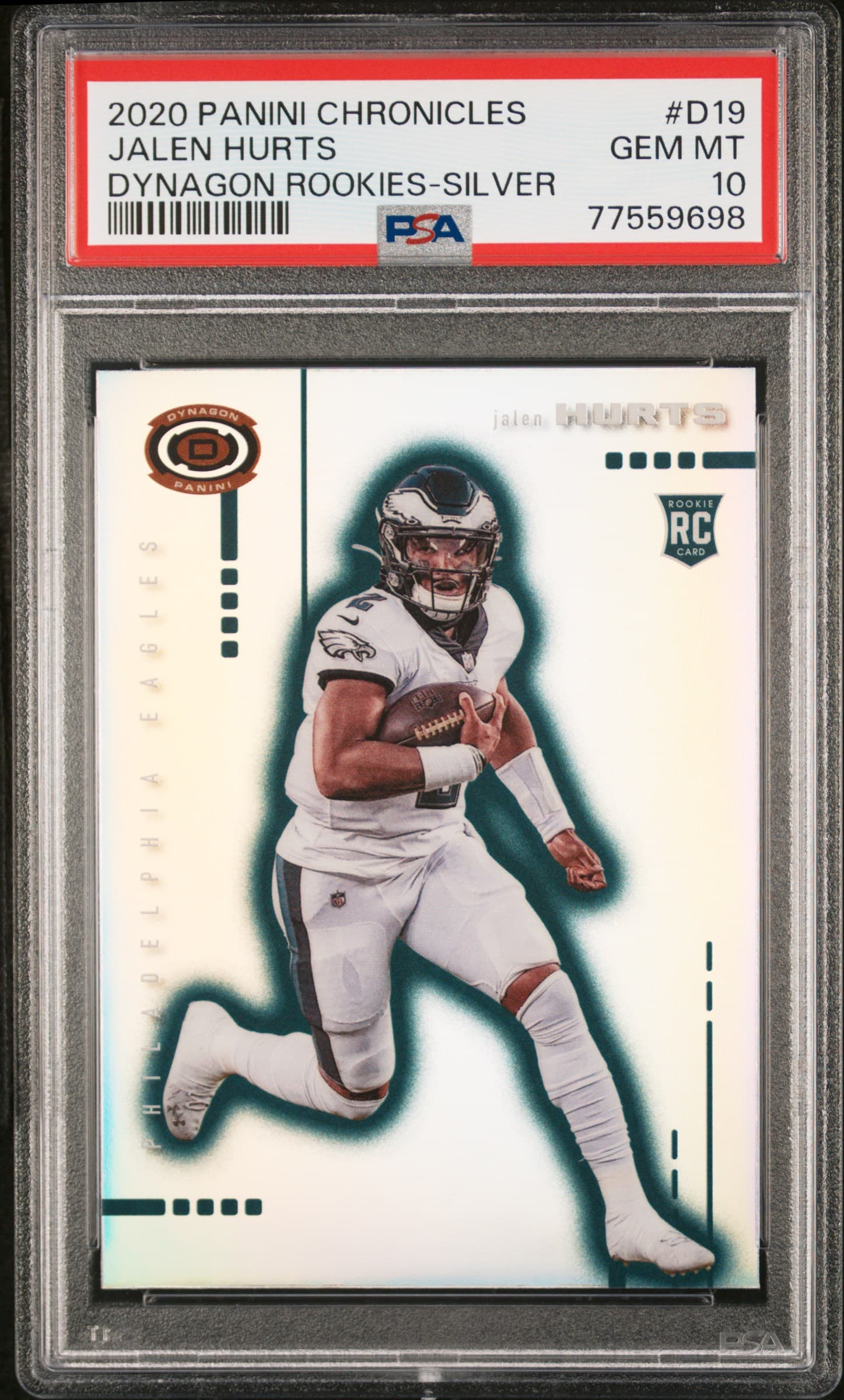 2020 PANINI CHRONICLES DYNAGON ROOKIES JALEN HURTS #D19 DYNAGON ROOKIES-SILVER GEM MT 10 77559698