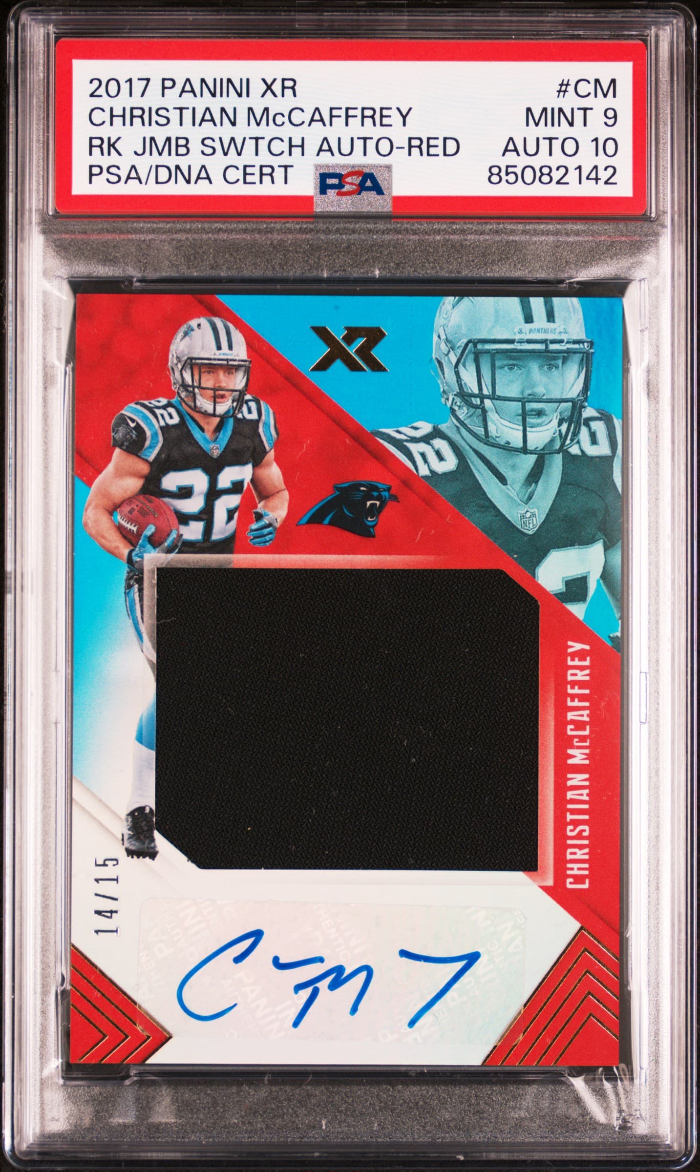2017 PANINI XR ROOKIE JUMBO SWATCH AUTOGRAPH CHRISTIAN McCAFFREY #CM RK JMB SWTCH AUTO-RED MINT 9 85082142