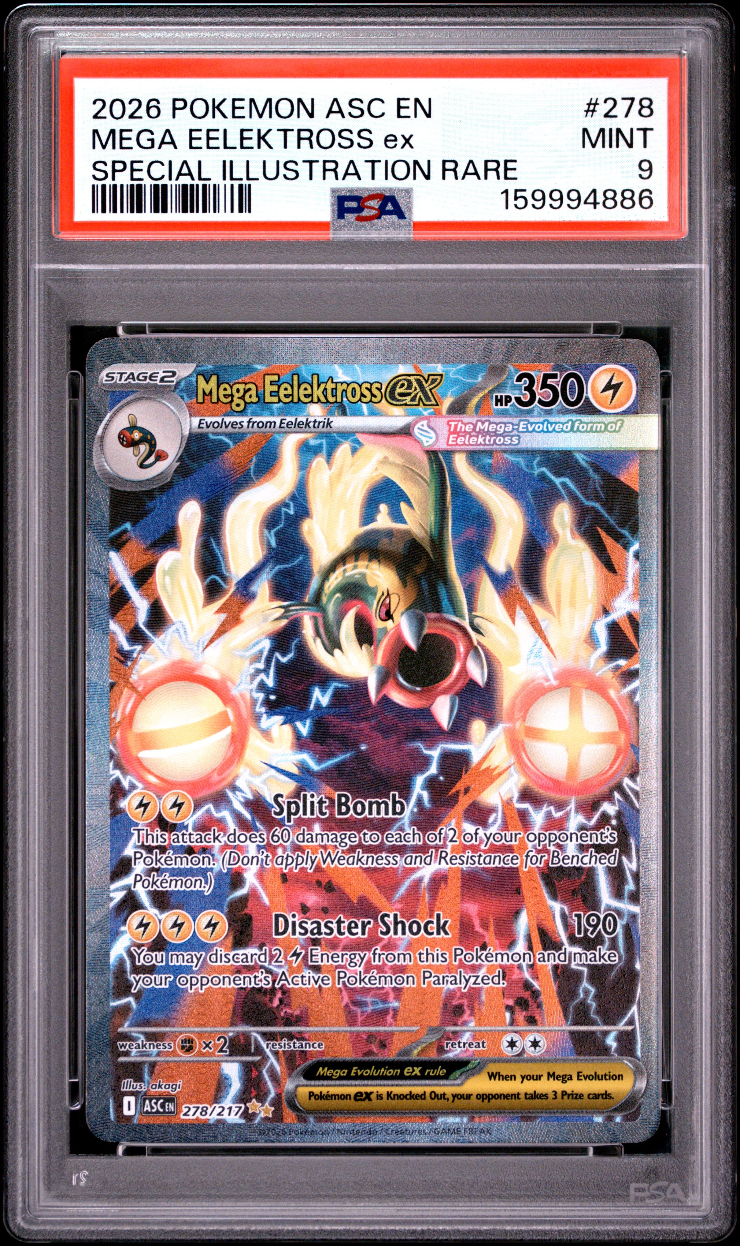 2026 POKEMON ASC EN-ASCENDED HEROES MEGA EELEKTROSS ex #278 SPECIAL ILLUSTRATION RARE MINT 9 159994886
