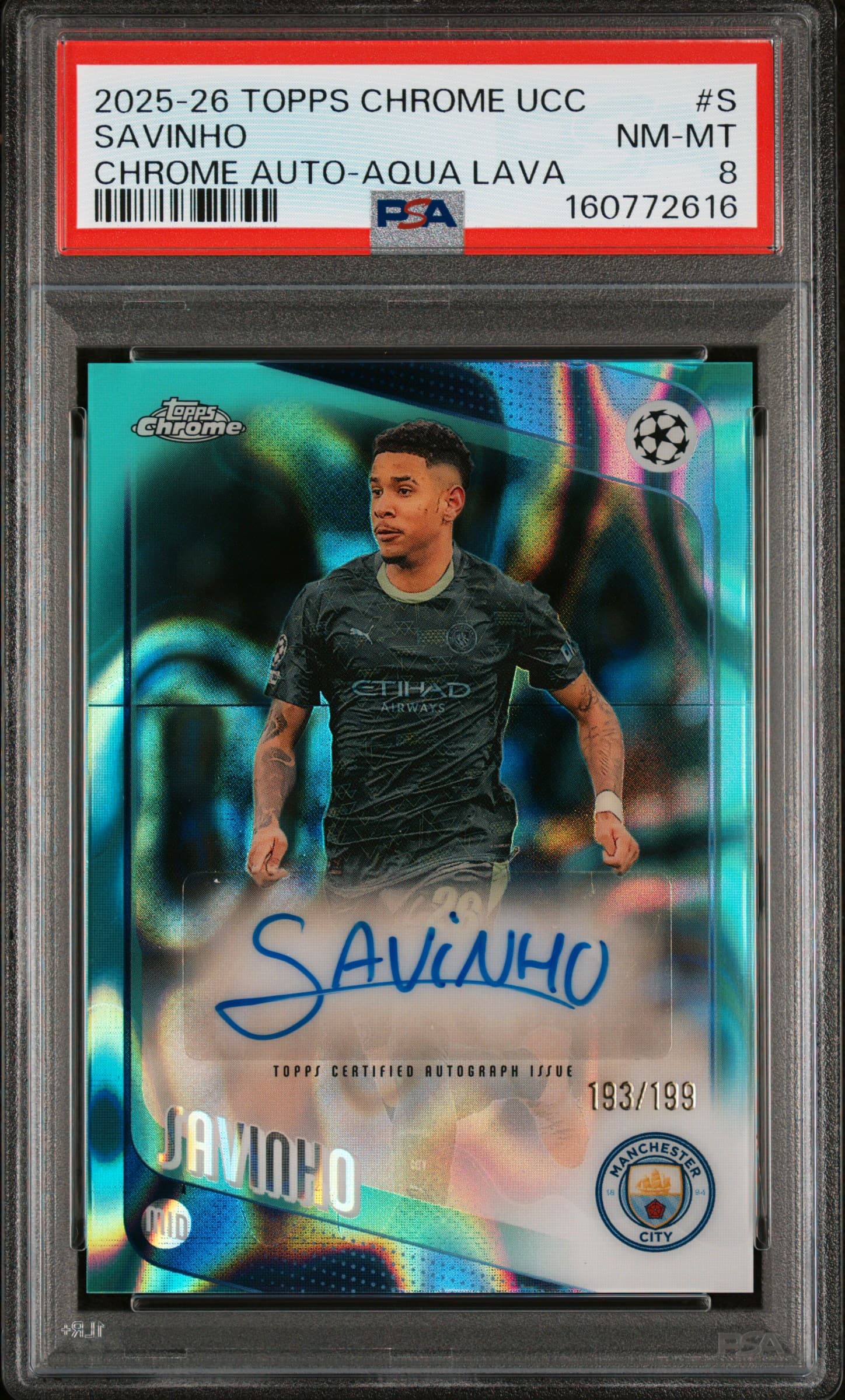 2025-2026 TOPPS CHROME UEFA CLUB COMPETITIONS CHROME AUTOGRAPHS SAVINHO #S CHROME AUTO-AQUA LAVA NM-MT 8 160772616