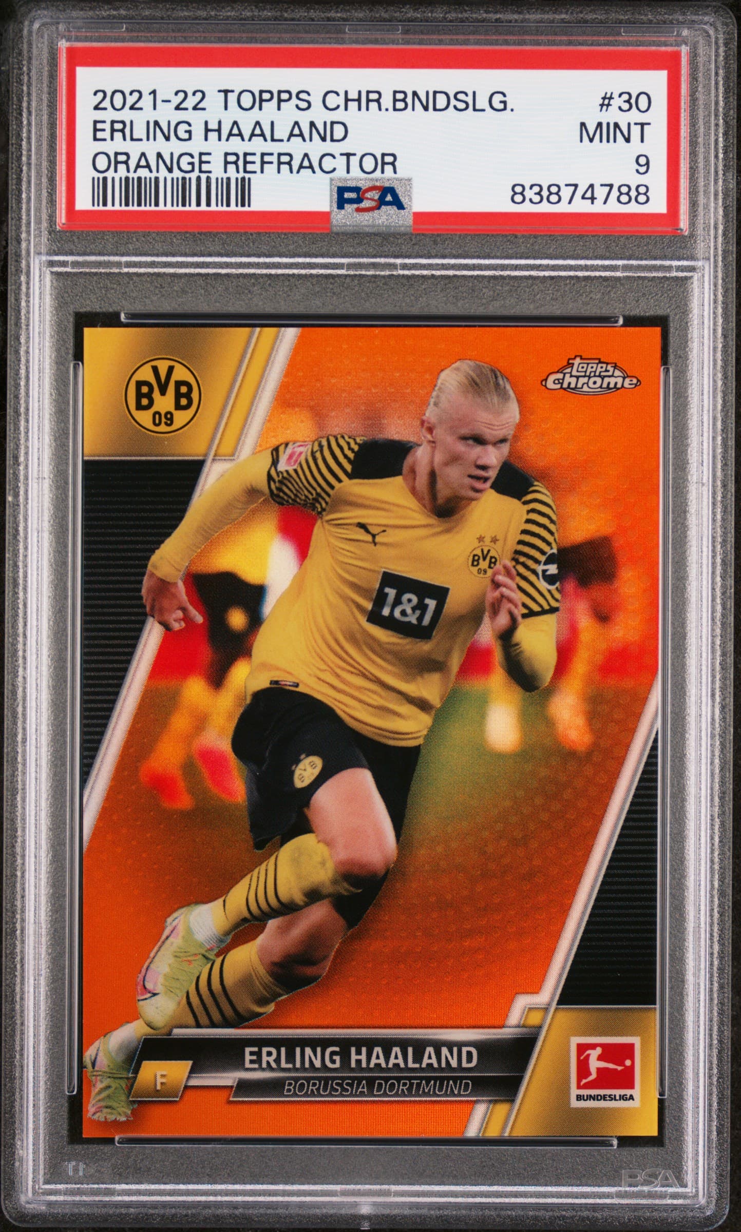 2021 TOPPS CHROME BUNDESLIGA ERLING HAALAND #30 ORANGE REFRACTOR MINT 9 83874788