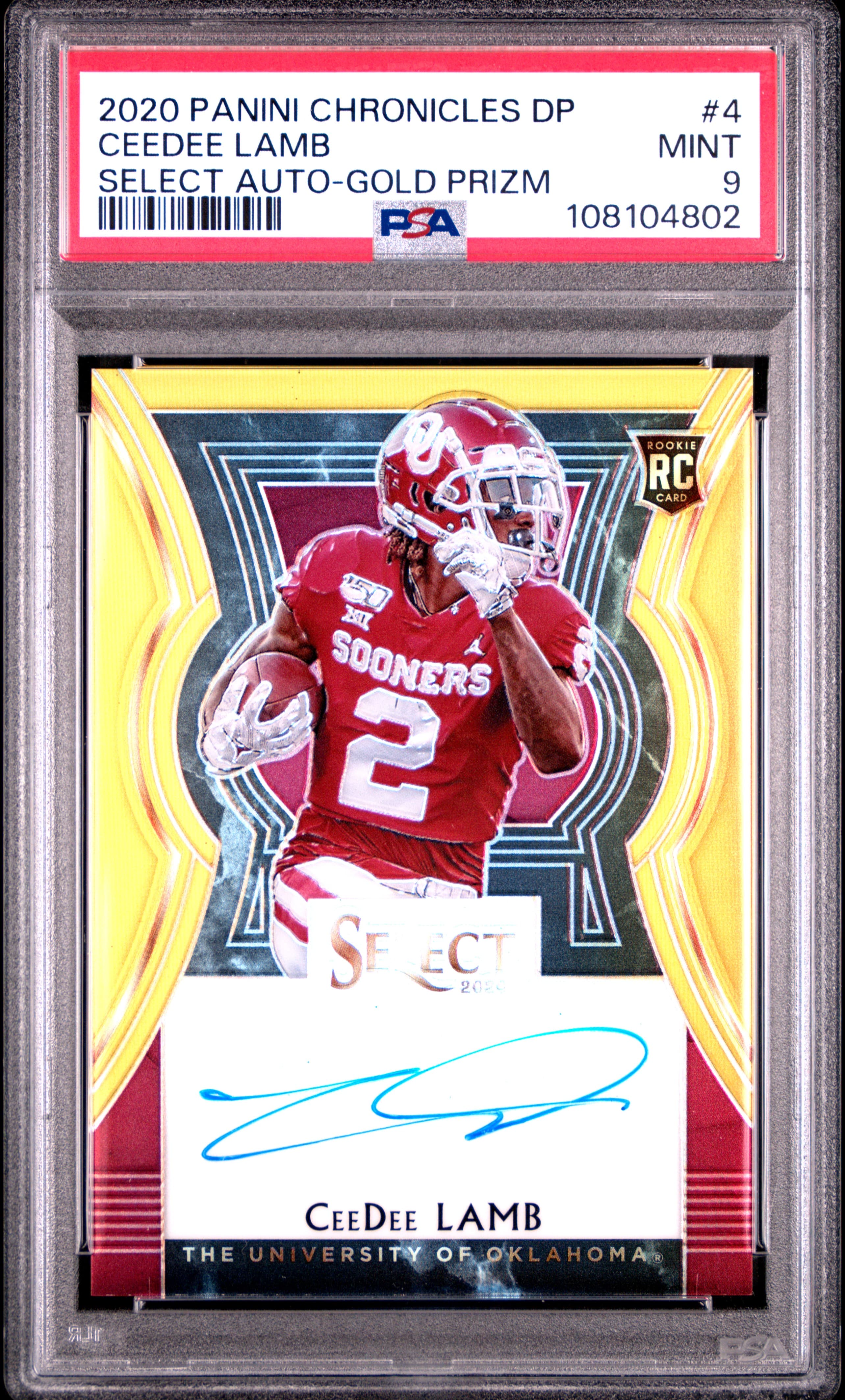 2020 PANINI CHRONICLES DRAFT PICKS SELECT AUTOGRAPHS CEEDEE LAMB #4 SELECT AUTO-GOLD PRIZM MINT 9 108104802