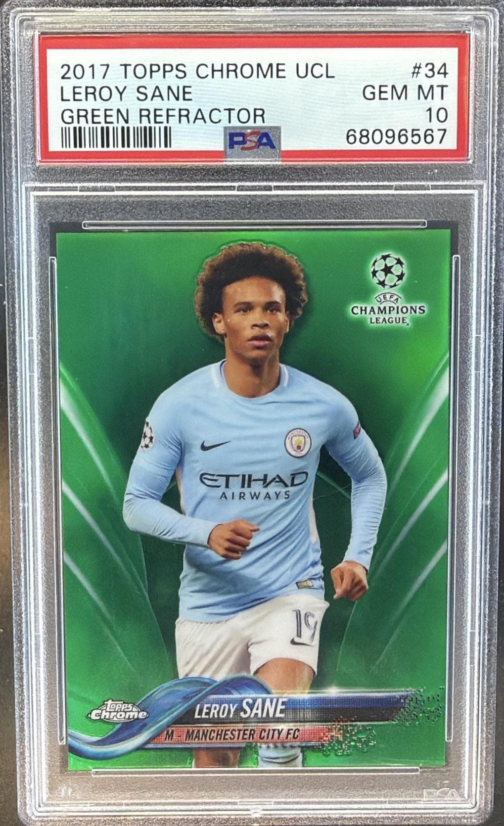 2017 TOPPS CHROME UEFA CHAMPIONS LEAGUE LEROY SANE #34 GREEN REFRACTOR GEM MT 10 68096567