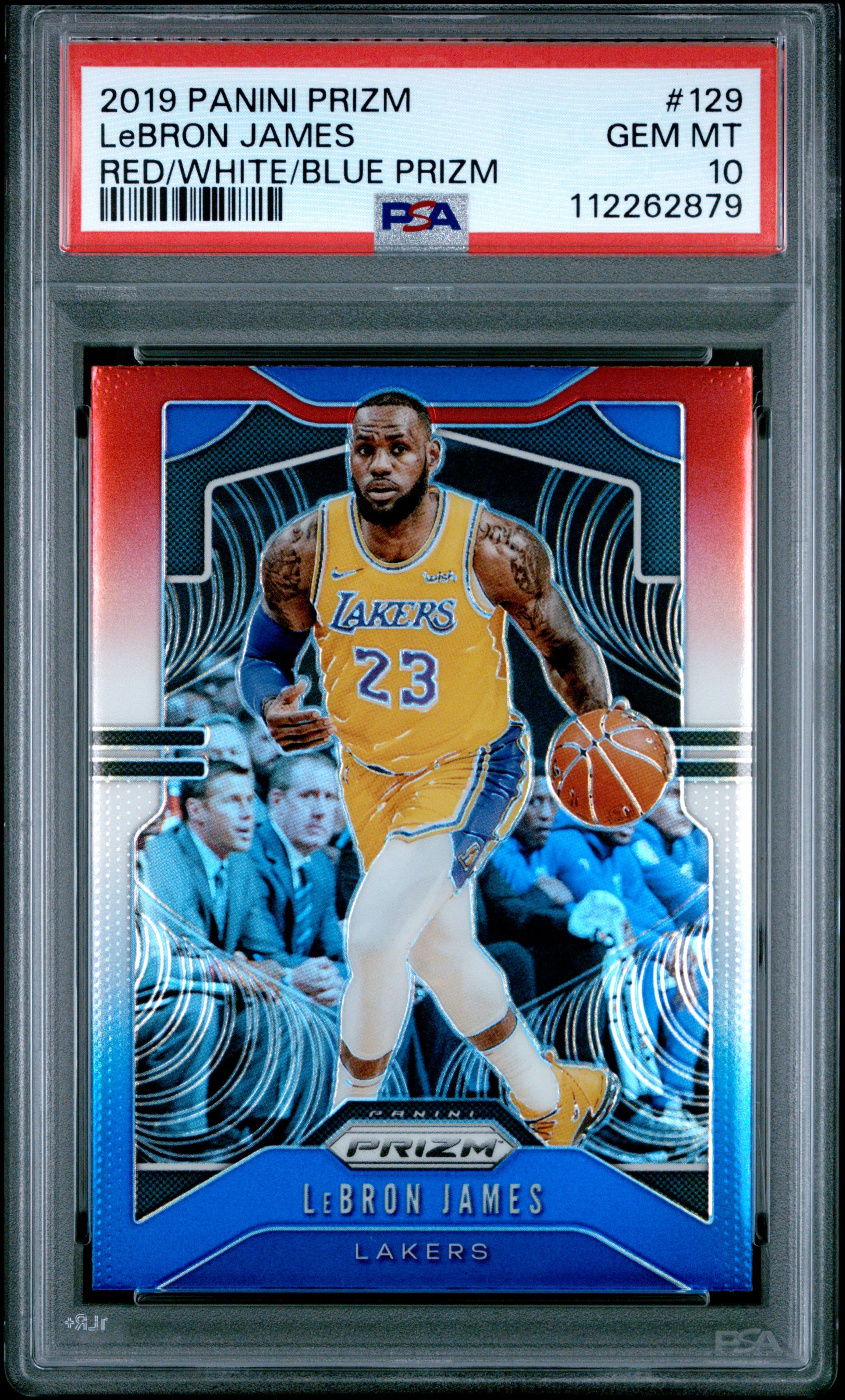 2019 PANINI PRIZM LeBRON JAMES #129 RED/WHITE/BLUE PRIZM GEM MT 10 112262879