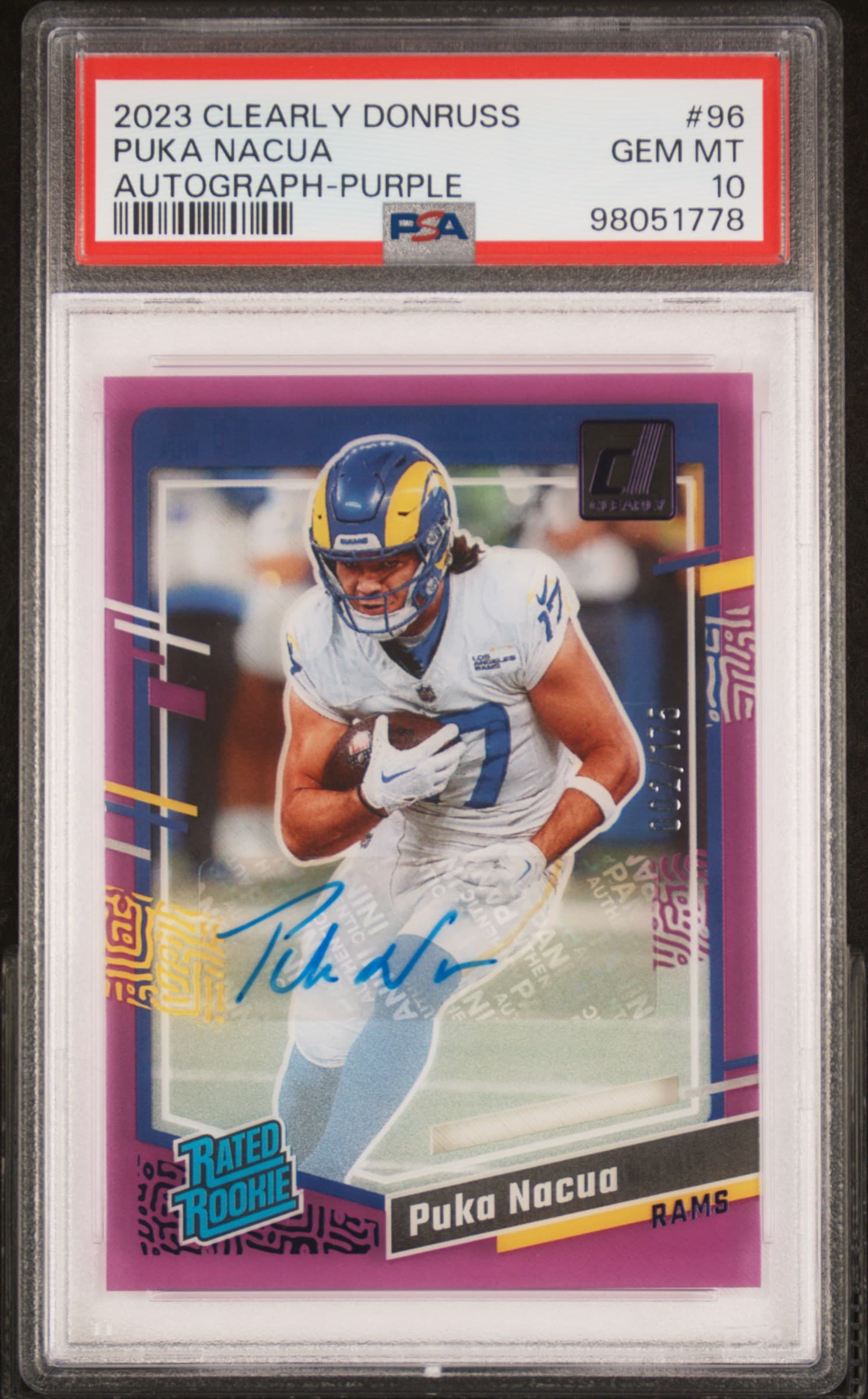 2023 PANINI CLEARLY DONRUSS PUKA NACUA #96 AUTOGRAPH-PURPLE GEM MT 10 98051778