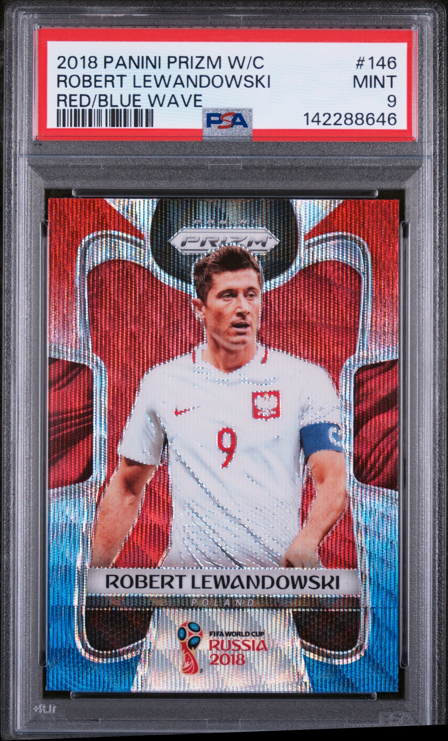 2018 PANINI PRIZM WORLD CUP ROBERT LEWANDOWSKI #146 RED/BLUE WAVE MINT 9 142288646