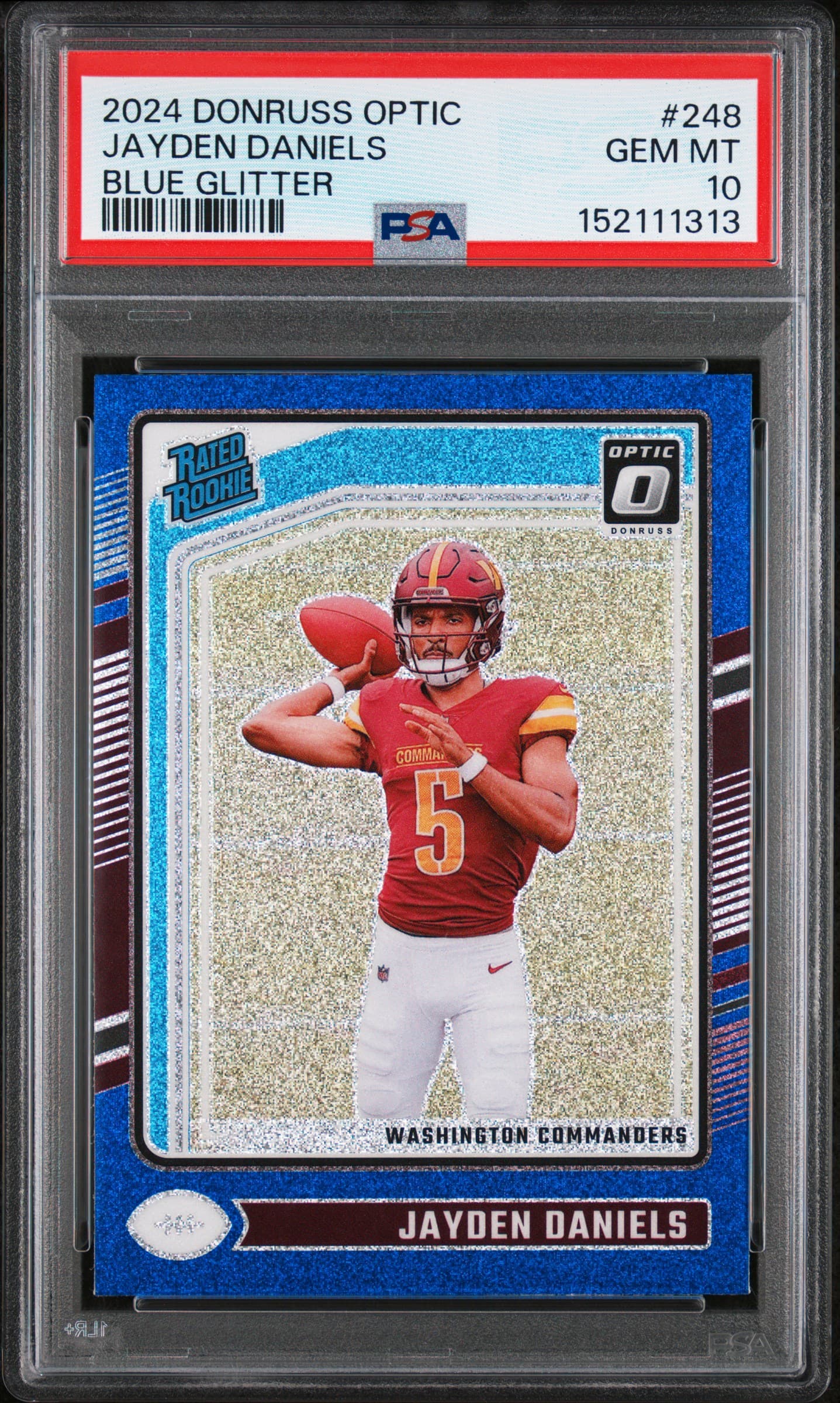 2024 PANINI DONRUSS OPTIC JAYDEN DANIELS #248 BLUE GLITTER GEM MT 10 152111313