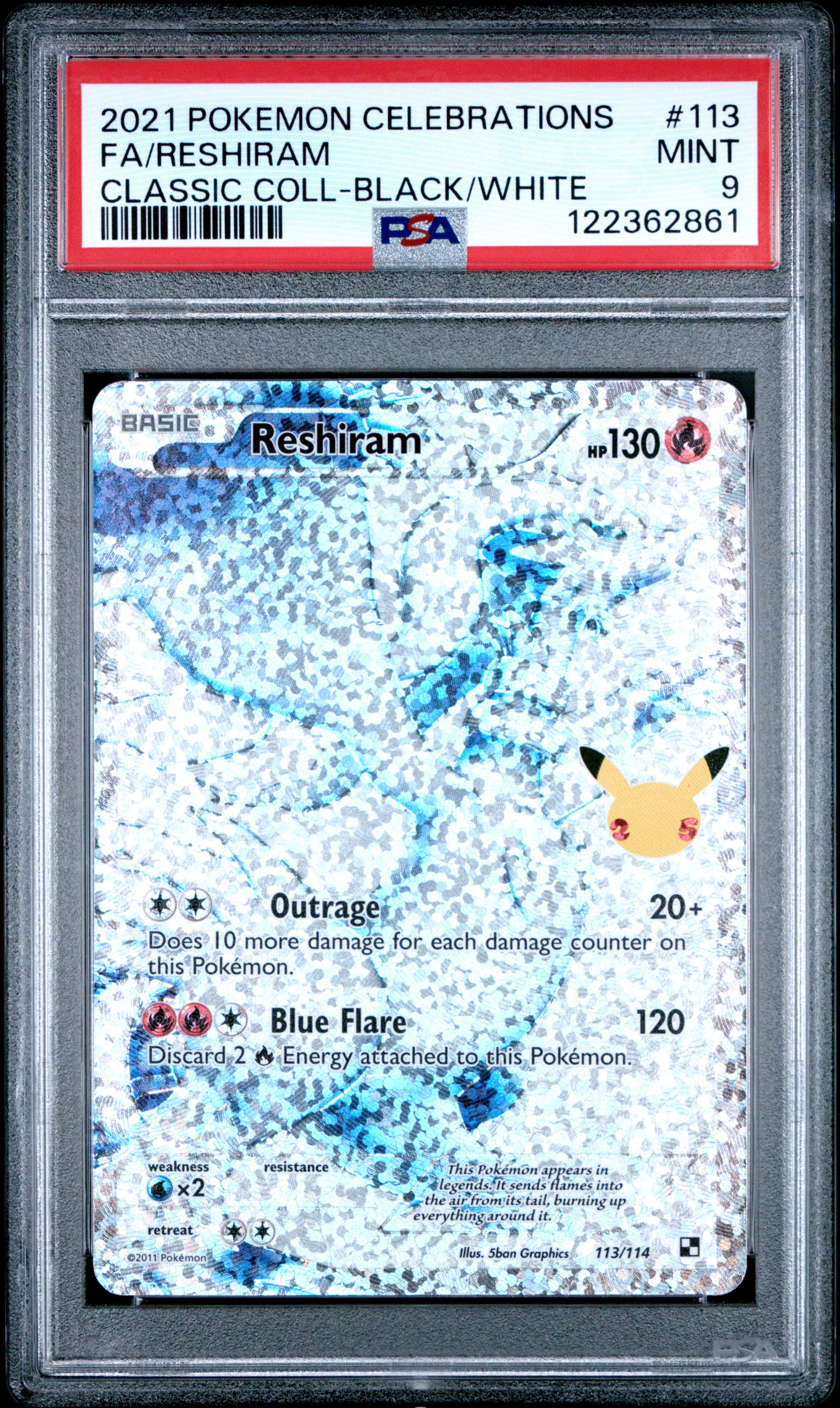 2021 POKEMON CELEBRATIONS CLASSIC COLLECTION FA/RESHIRAM #113 CLASSIC COLL-BLACK/WHITE MINT 9 122362861