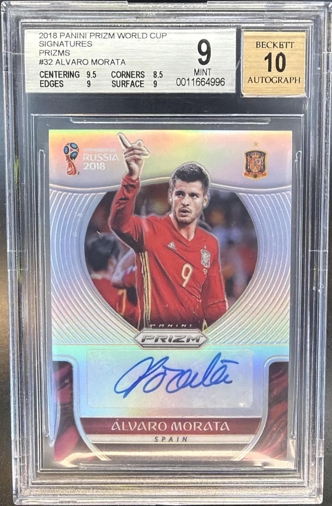 2018 Panini Prizm World Cup Alvaro Morata Signatures Prizms /25 #32 BGS 9