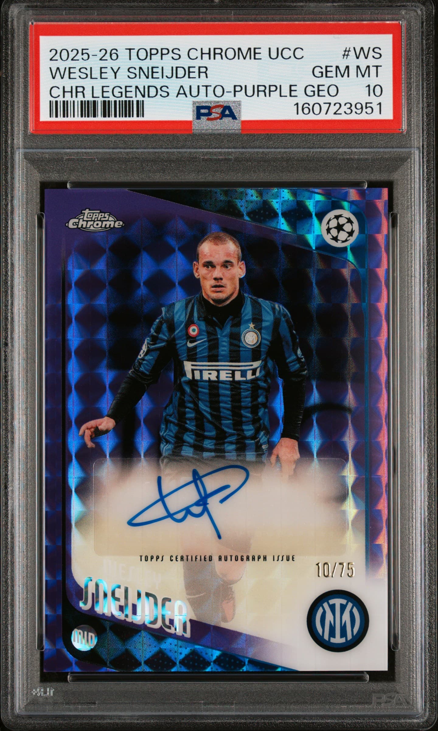 2025-2026 TOPPS CHROME UEFA CLUB COMPETITIONS CHROME LEGENDS AUTOGRAPHS WESLEY SNEIJDER #WS CHR LEGENDS AUTO-PURPLE GEO GEM MT 10 160723951