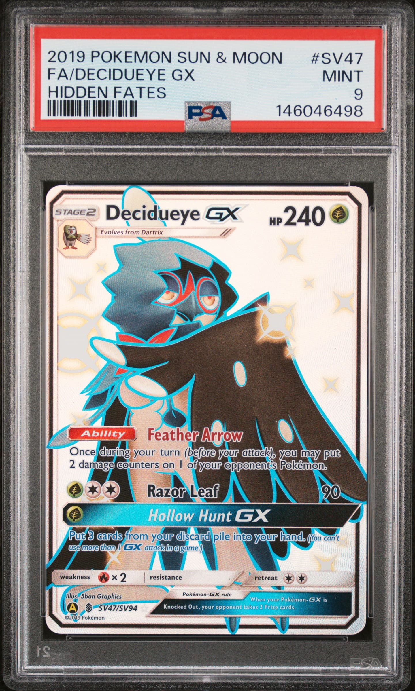 2019 POKEMON SUN & MOON HIDDEN FATES FA/DECIDUEYE GX #SV47 HIDDEN FATES MINT 9 146046498