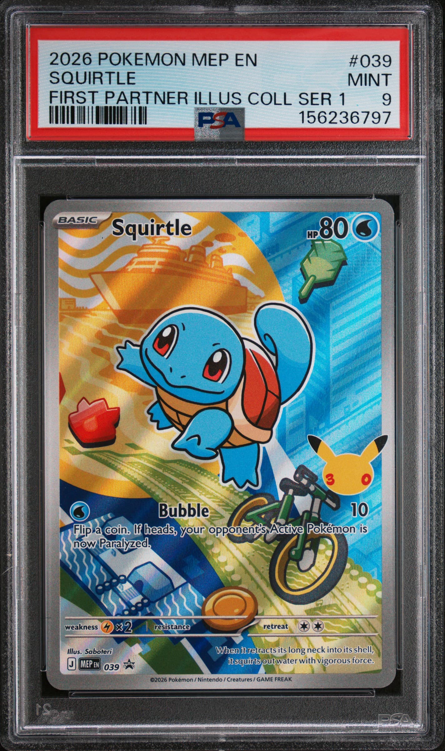 2026 POKEMON MEP EN-ME BLACK STAR PROMO SQUIRTLE #039 FIRST PARTNER ILLUS COLL SER 1 MINT 9 156236797