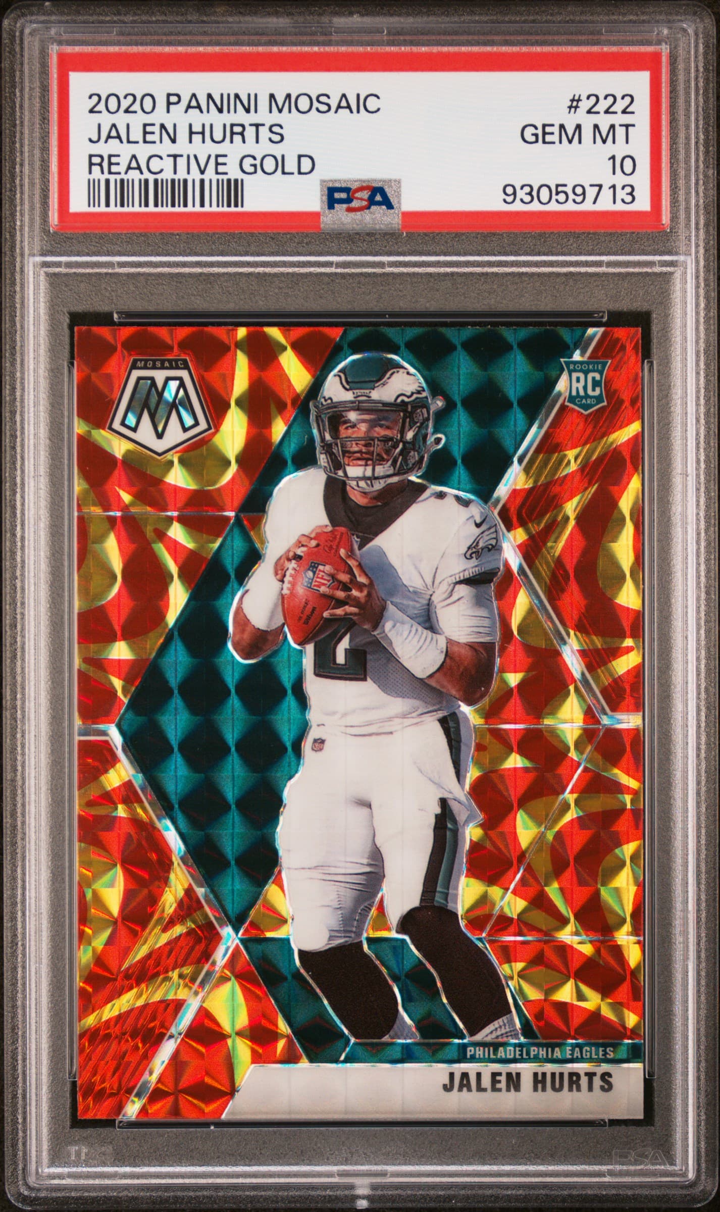 2020 PANINI MOSAIC JALEN HURTS #222 REACTIVE GOLD GEM MT 10 93059713