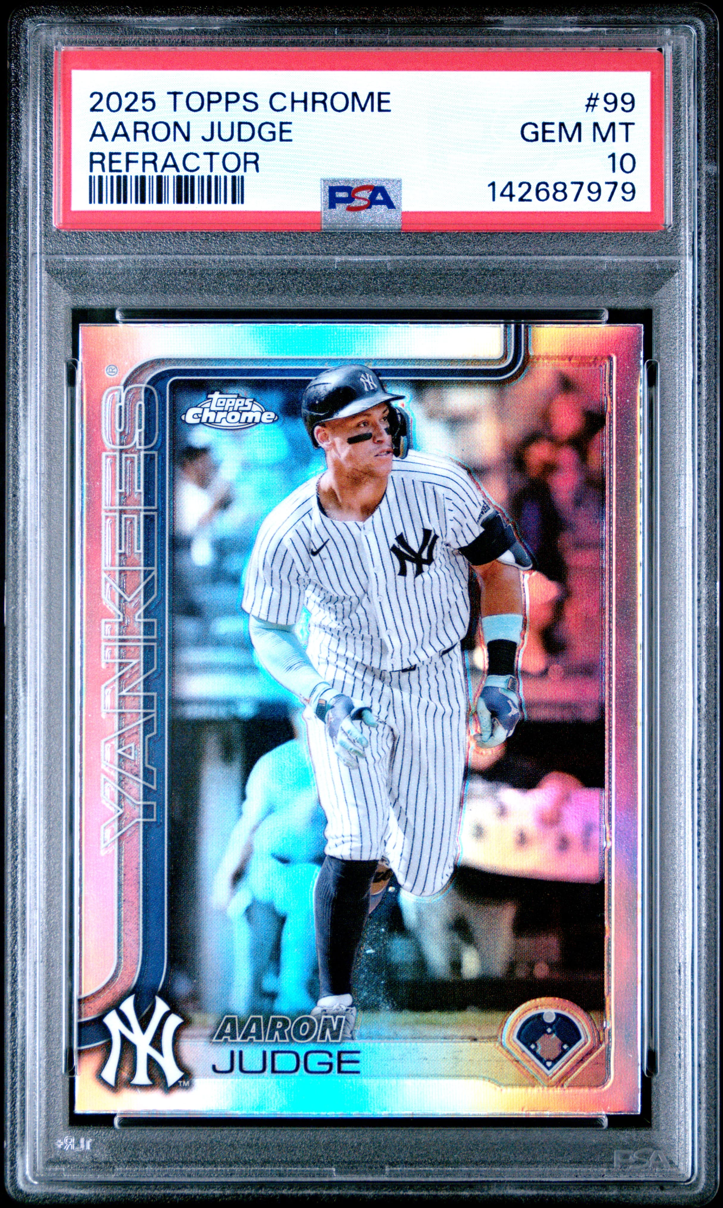 2025 TOPPS CHROME AARON JUDGE #99 REFRACTOR GEM MT 10 142687979