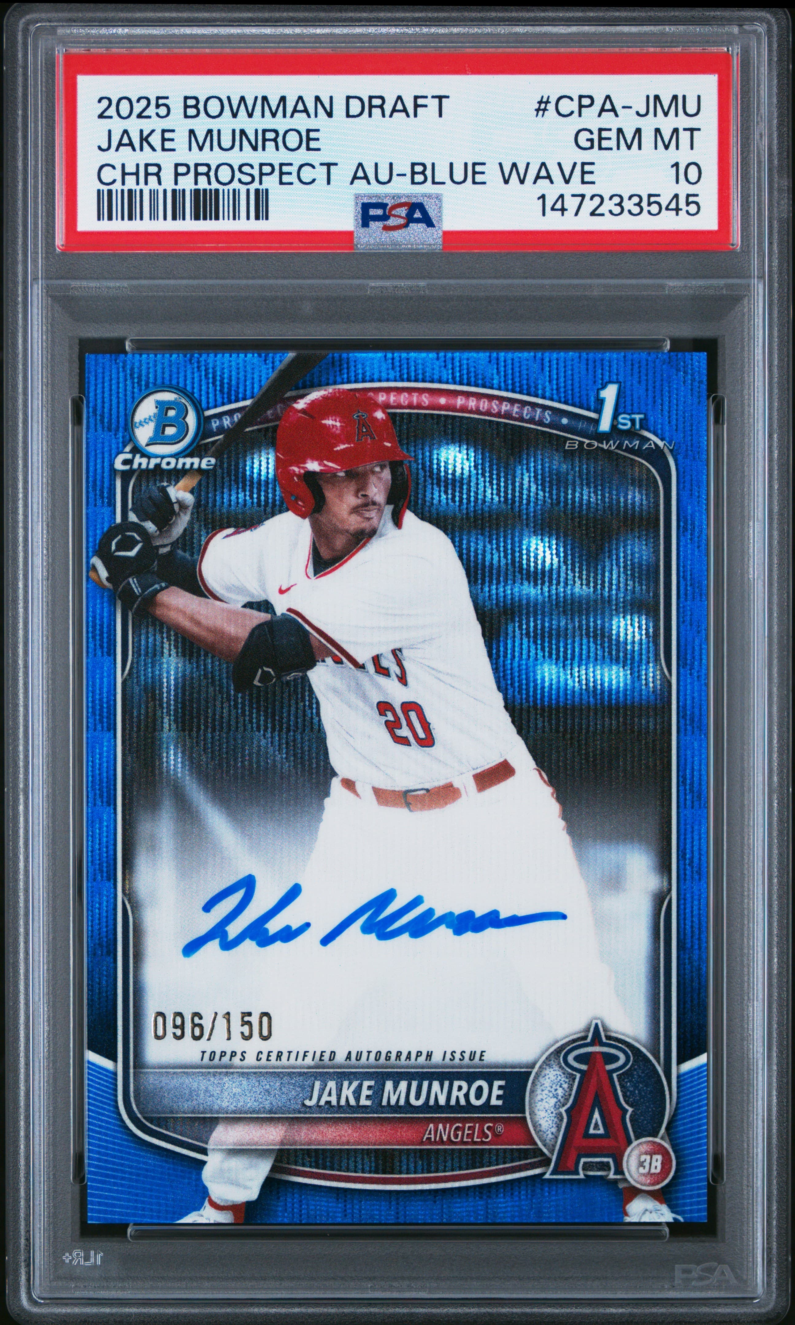 2025 BOWMAN DRAFT CHROME PROSPECT AUTOGRAPHS JAKE MUNROE #CPA-JMU CHR PROSPECT AU-BLUE WAVE GEM MT 10 147233545