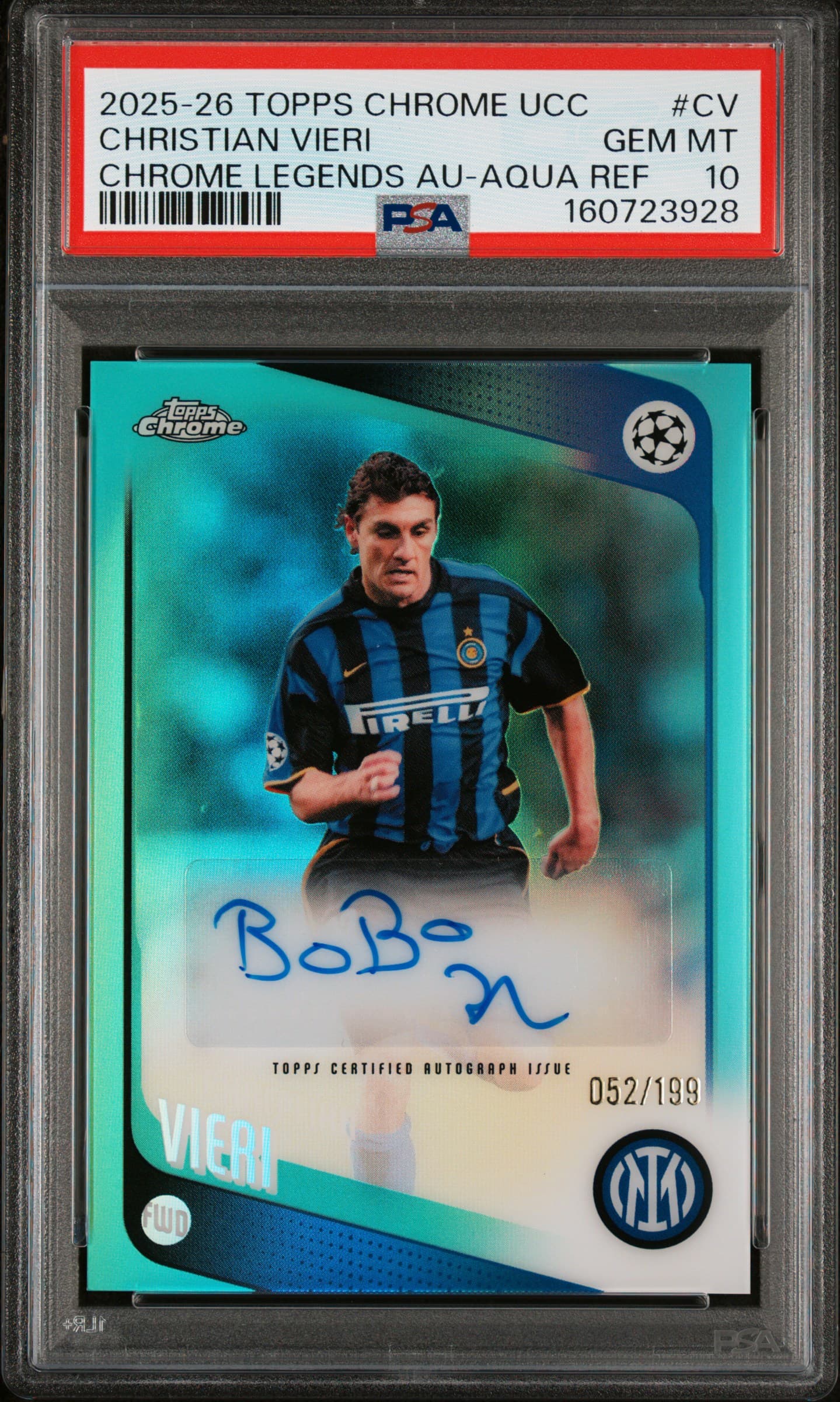 2025-2026 TOPPS CHROME UEFA CLUB COMPETITIONS CHROME LEGENDS AUTOGRAPHS CHRISTIAN VIERI #CV CHROME LEGENDS AU-AQUA REF GEM MT 10 160723928