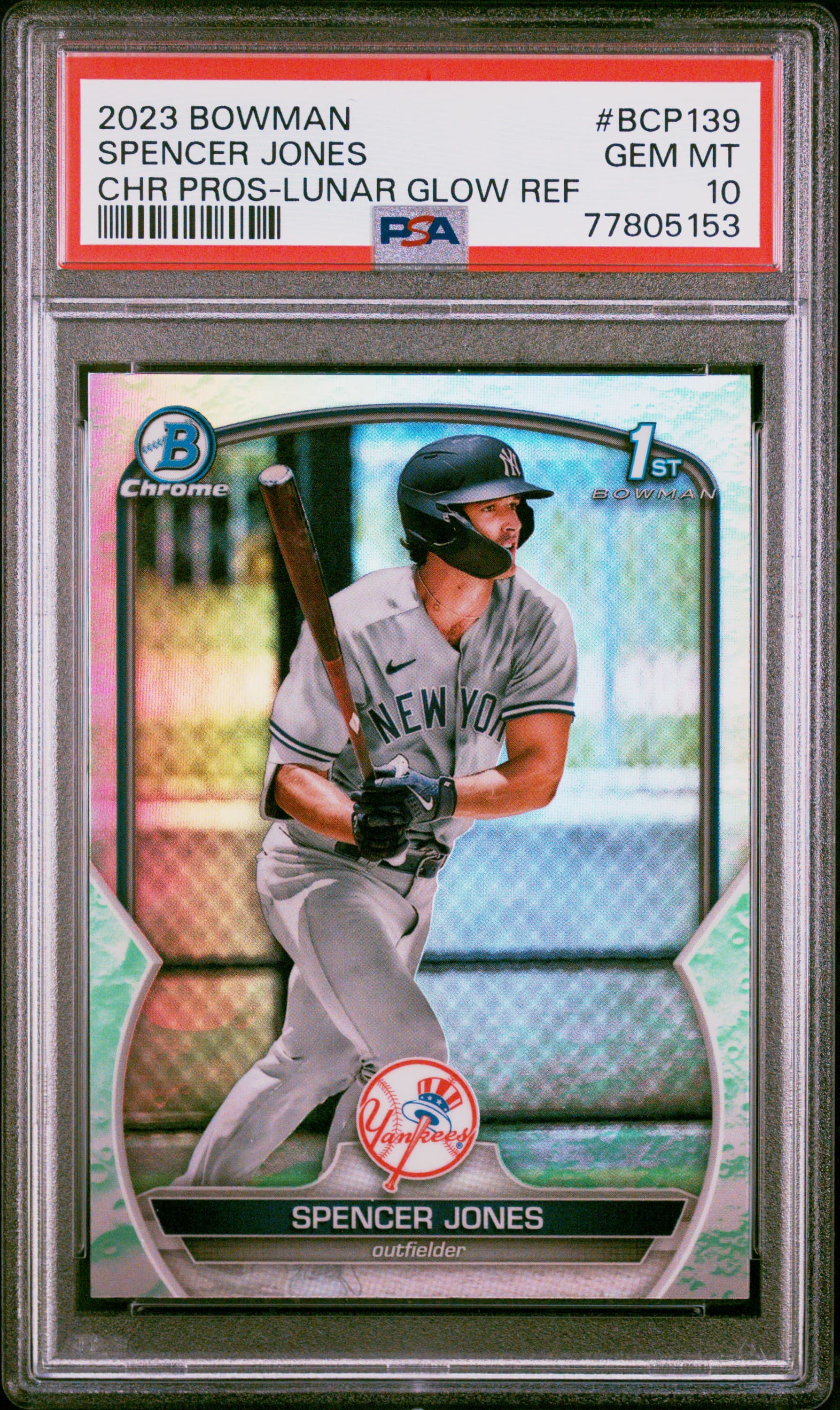 2023 BOWMAN CHROME PROSPECTS SPENCER JONES #BCP139 CHR PROS-LUNAR GLOW REF GEM MT 10 77805153