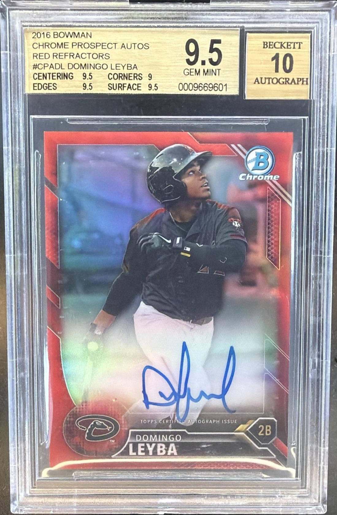 2016 Bowman Chrome Domingo Leyba #CPA-DL Prospects Auto Red Refractor /5 BGS 9.5